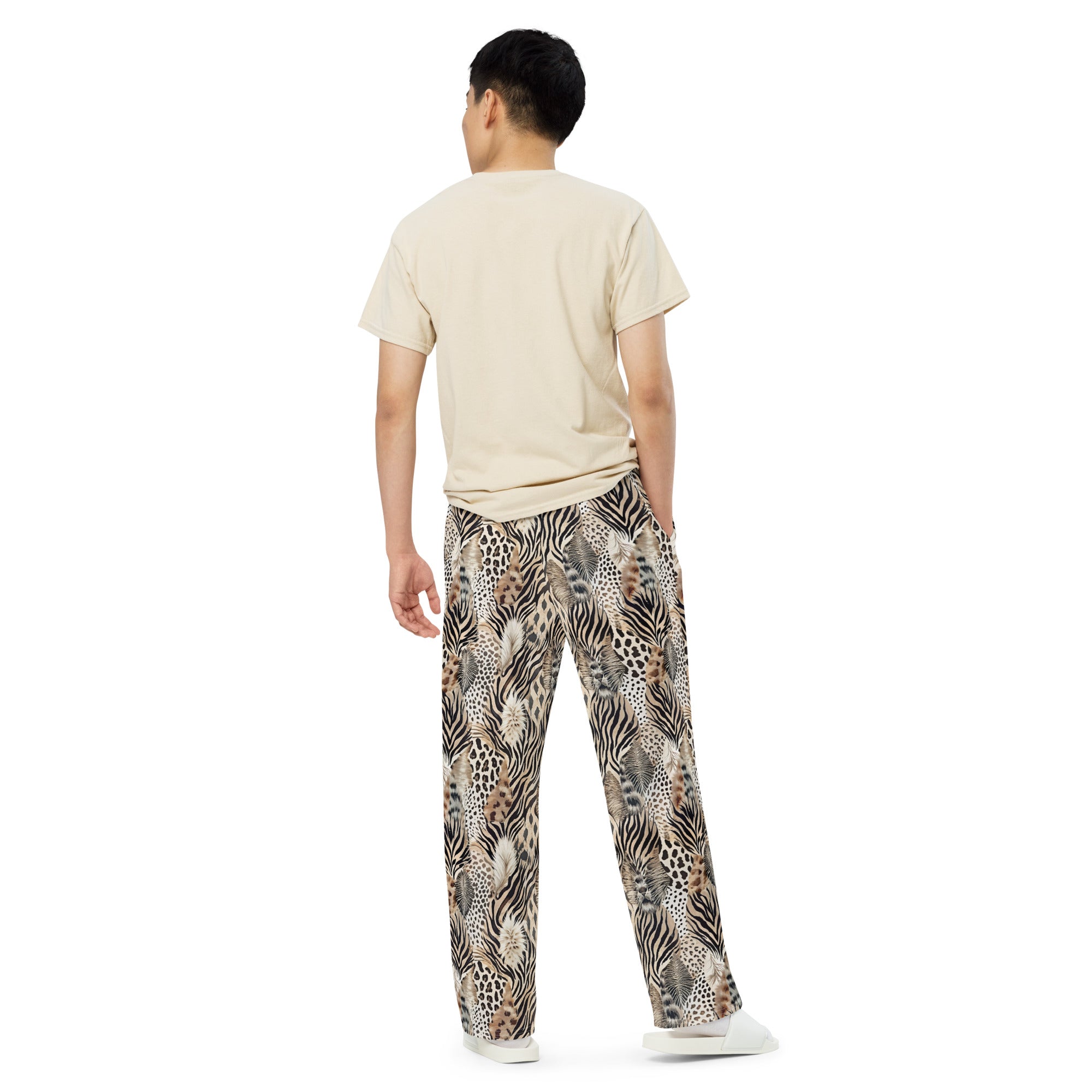 unisex wide leg pants Artsy Animal Print Design V