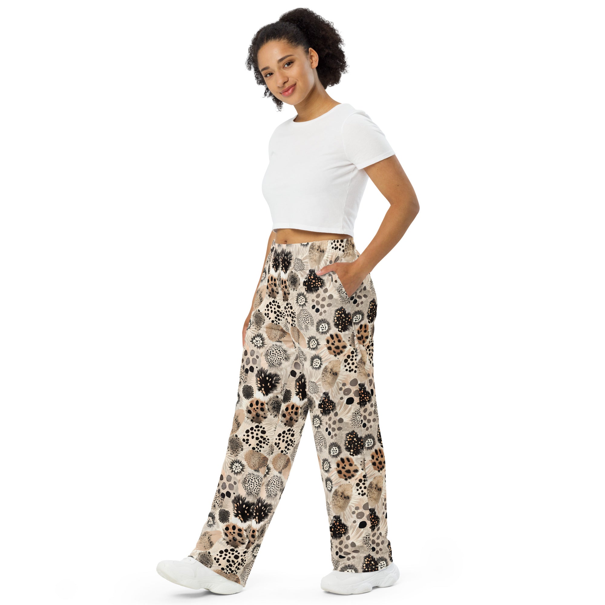 unisex wide leg pants Artsy Animal Print Design VI