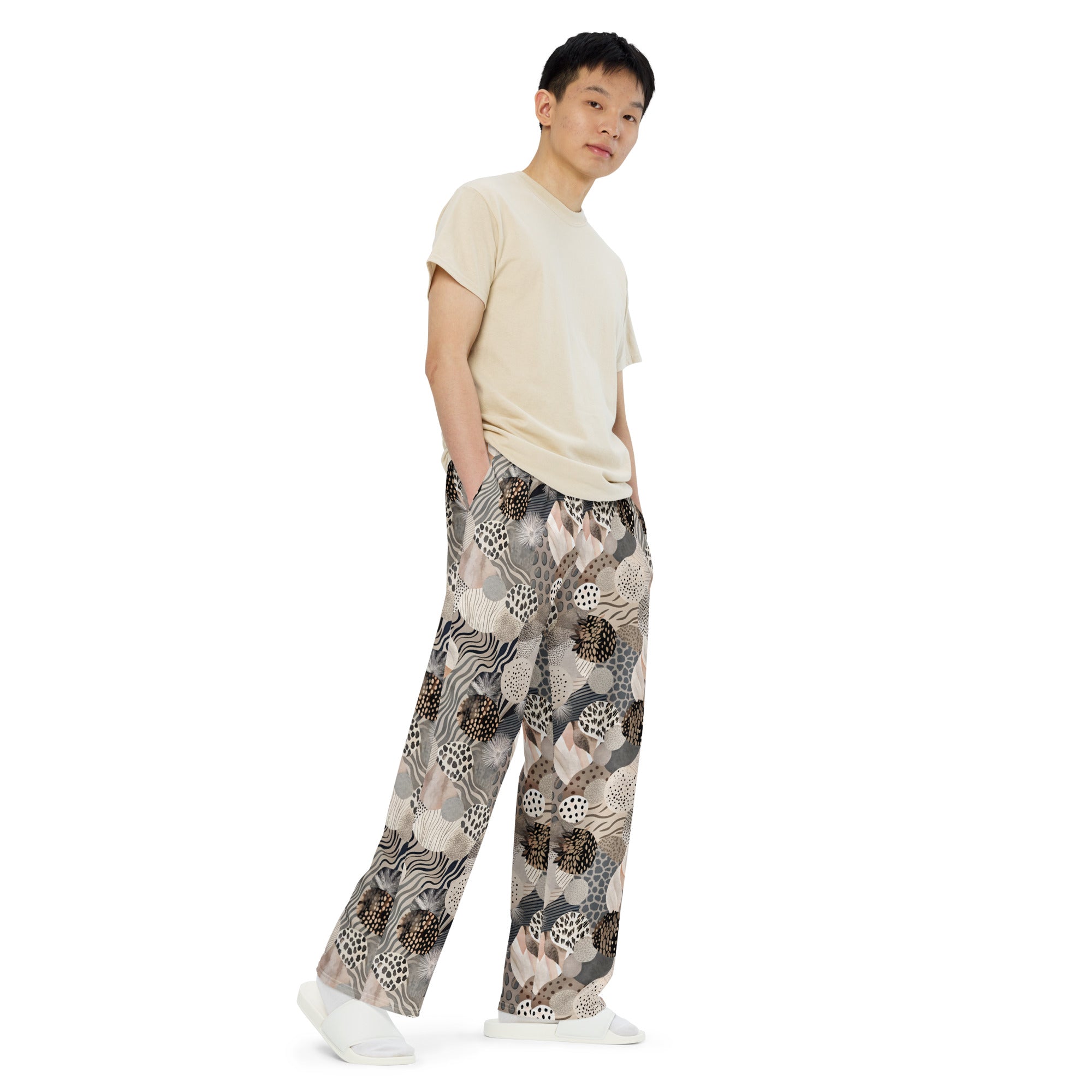 unisex wide leg pants Artsy Animal Print Design VII