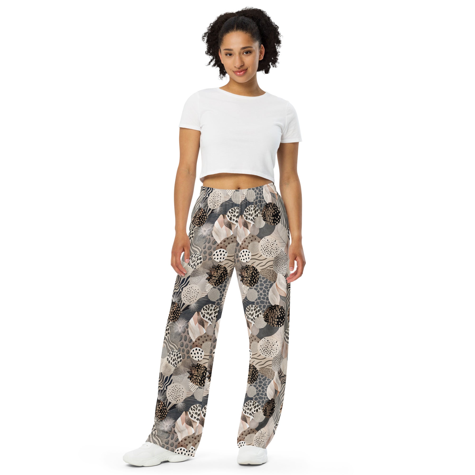 unisex wide leg pants Artsy Animal Print Design VII