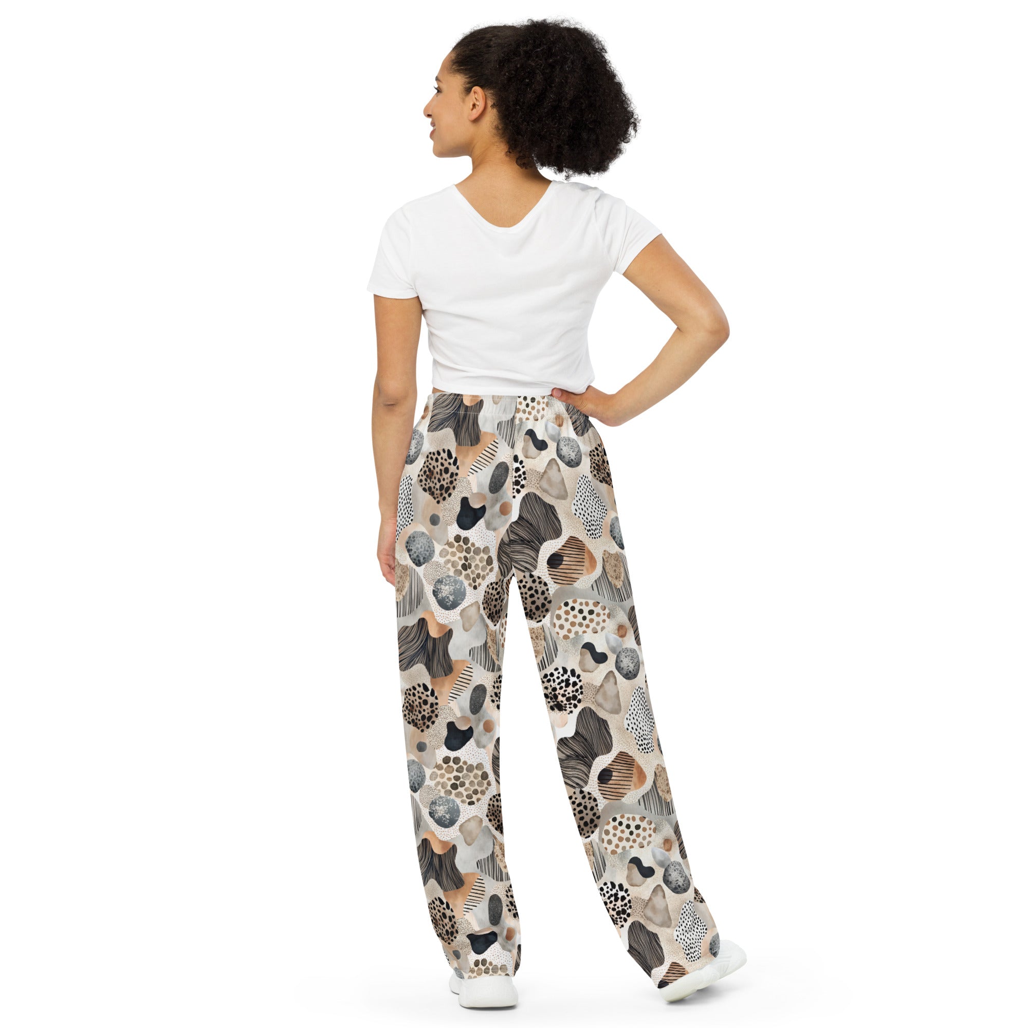 unisex wide leg pants Artsy Animal Print Design VIII