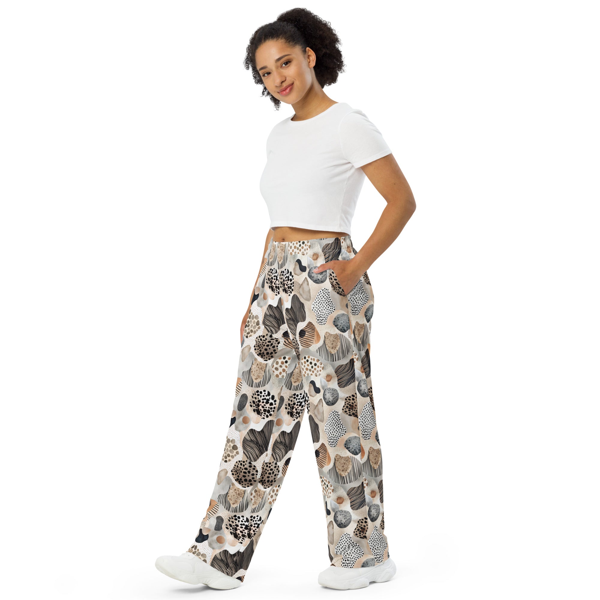 unisex wide leg pants Artsy Animal Print Design VIII