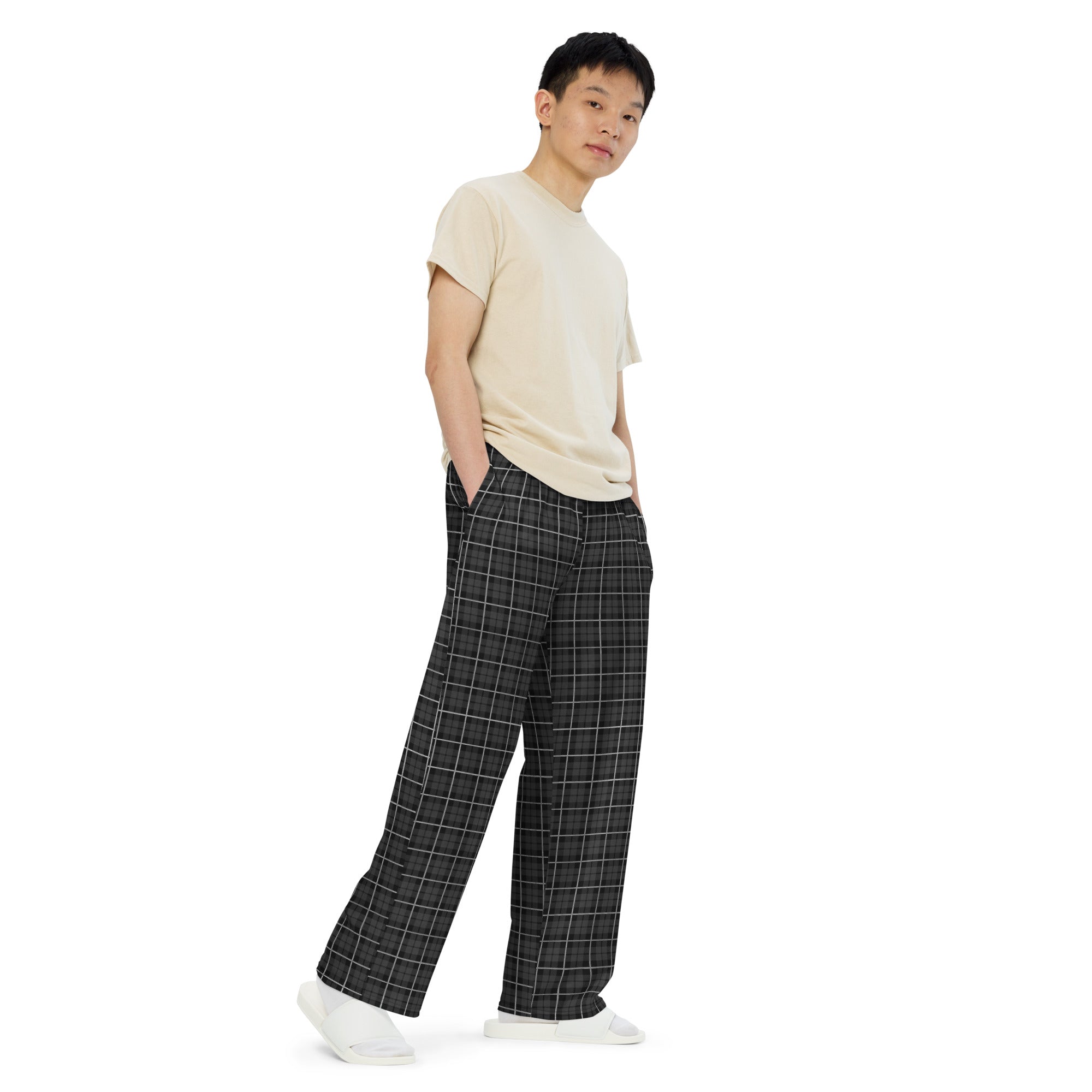 unisex wide leg pants Tartan Black