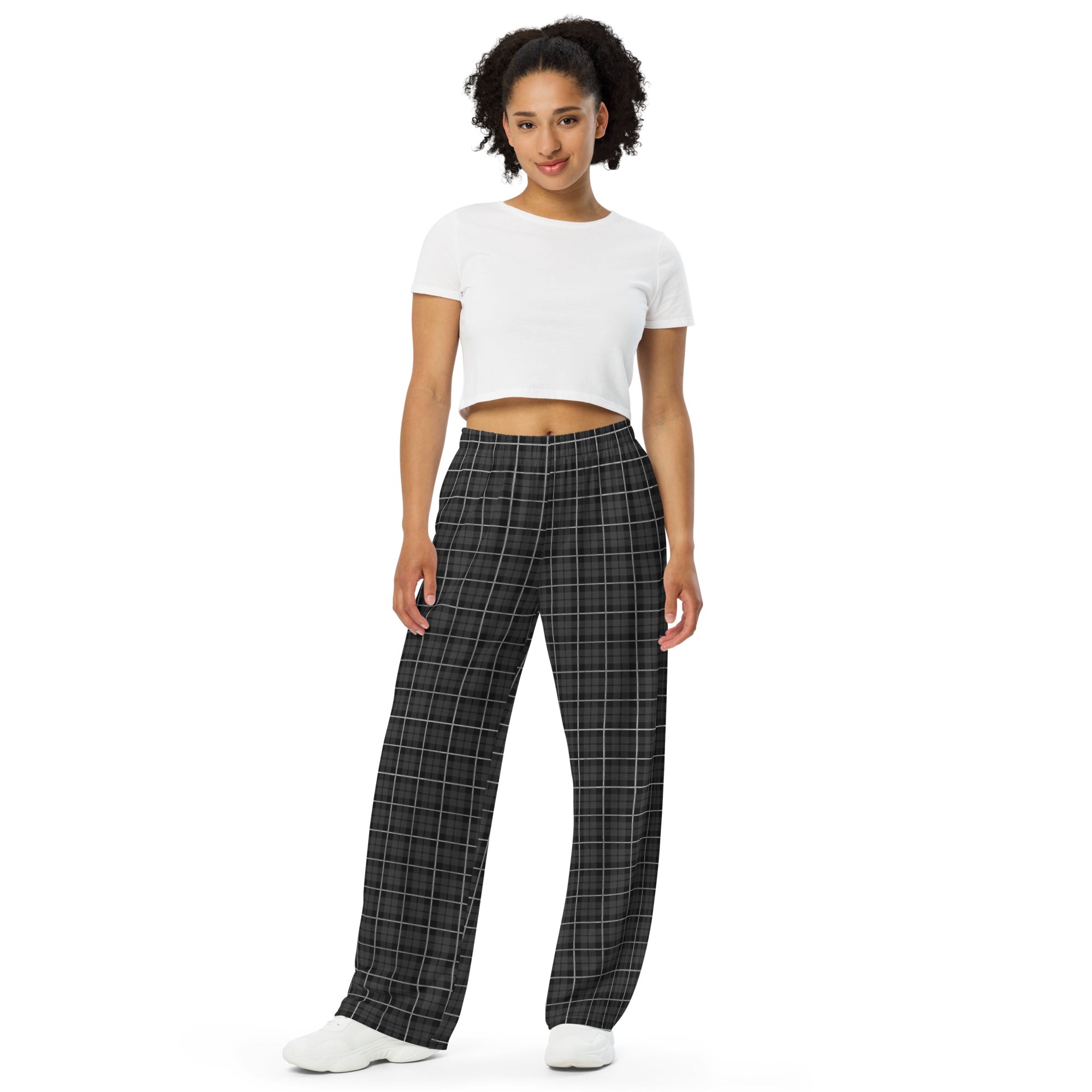 unisex wide leg pants Tartan Black