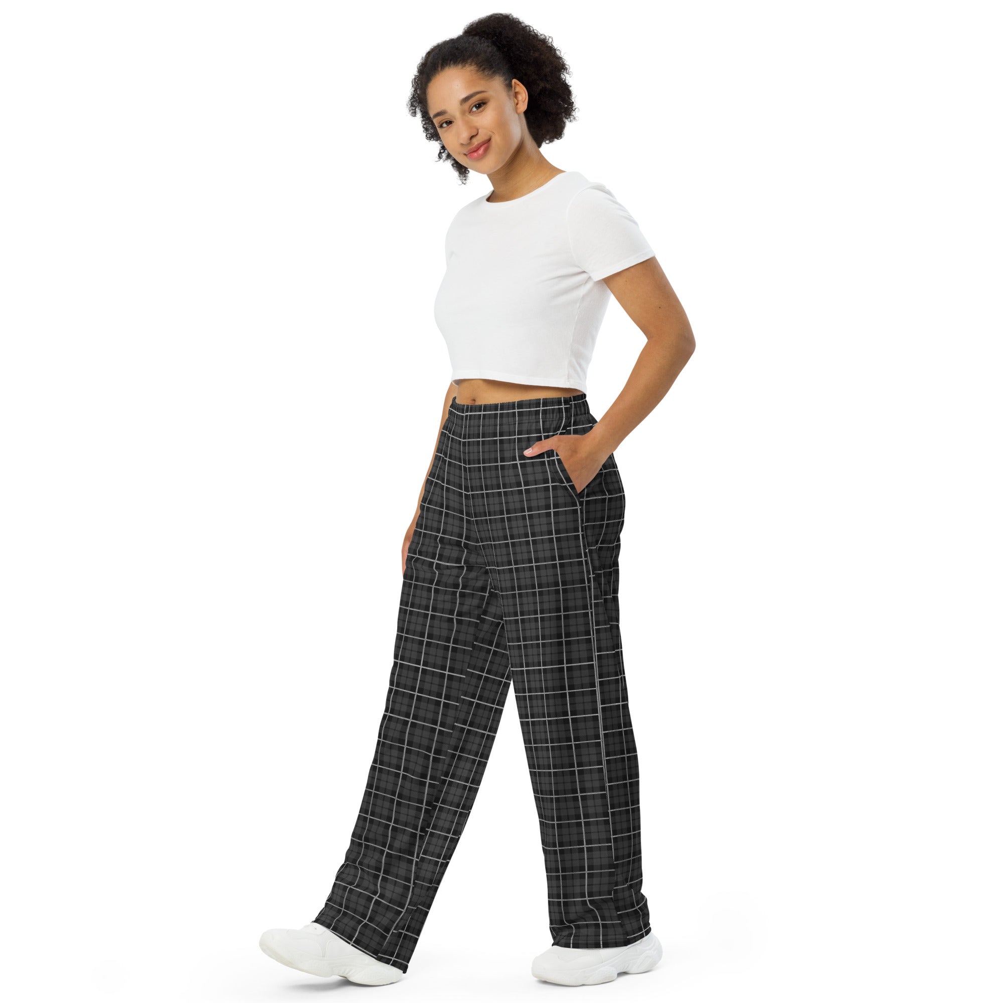 unisex wide leg pants Tartan Black