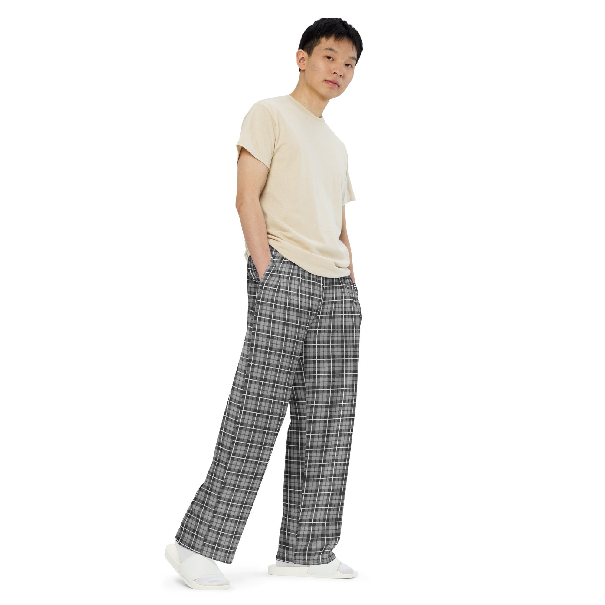 unisex wide leg pants Tartan Dark grey