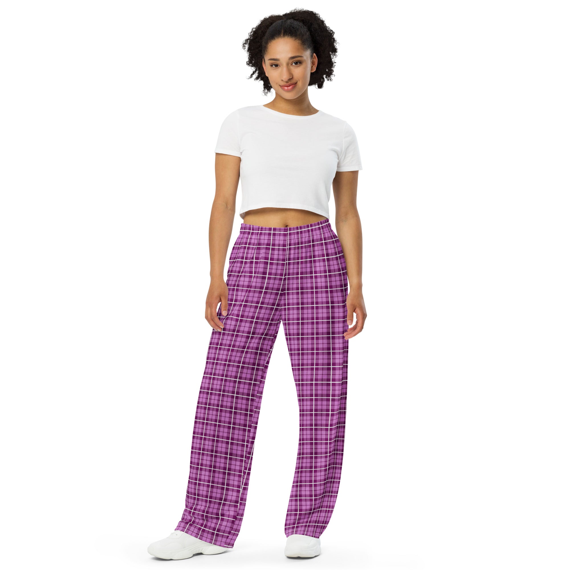 unisex wide leg pants Tartan Dark Pink