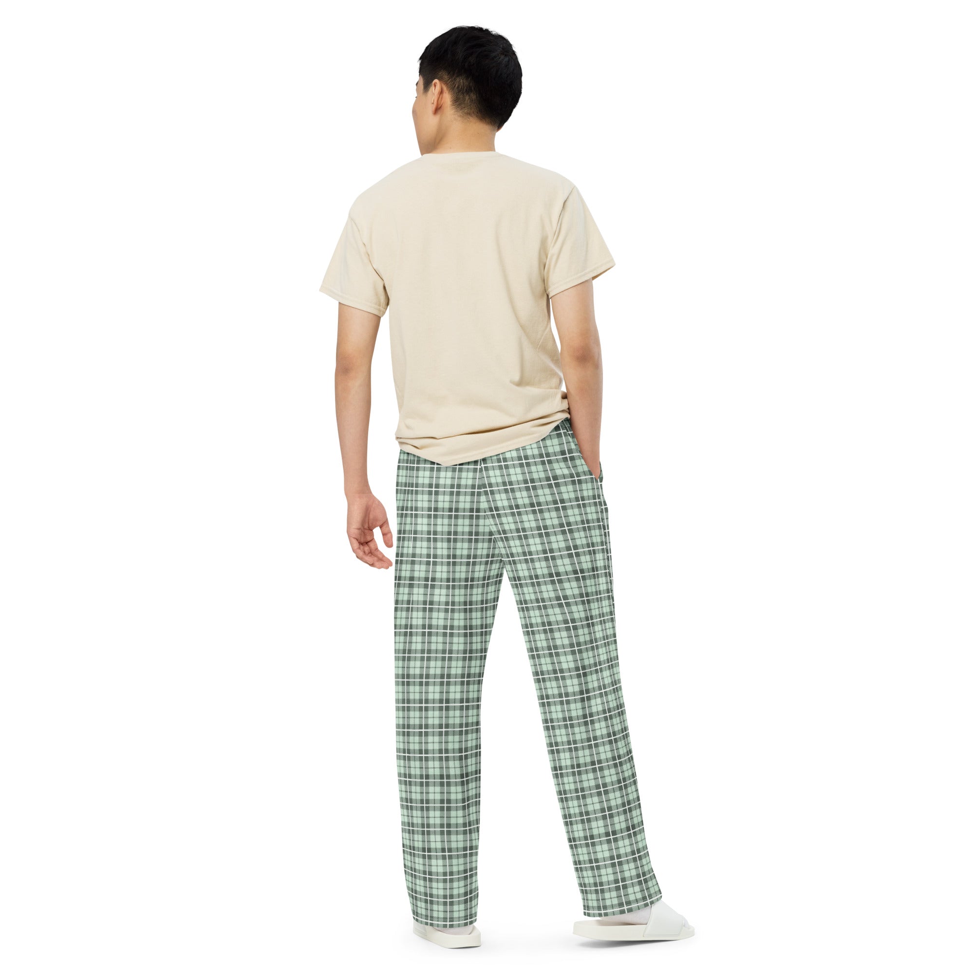 unisex wide leg pants Tartan Light green