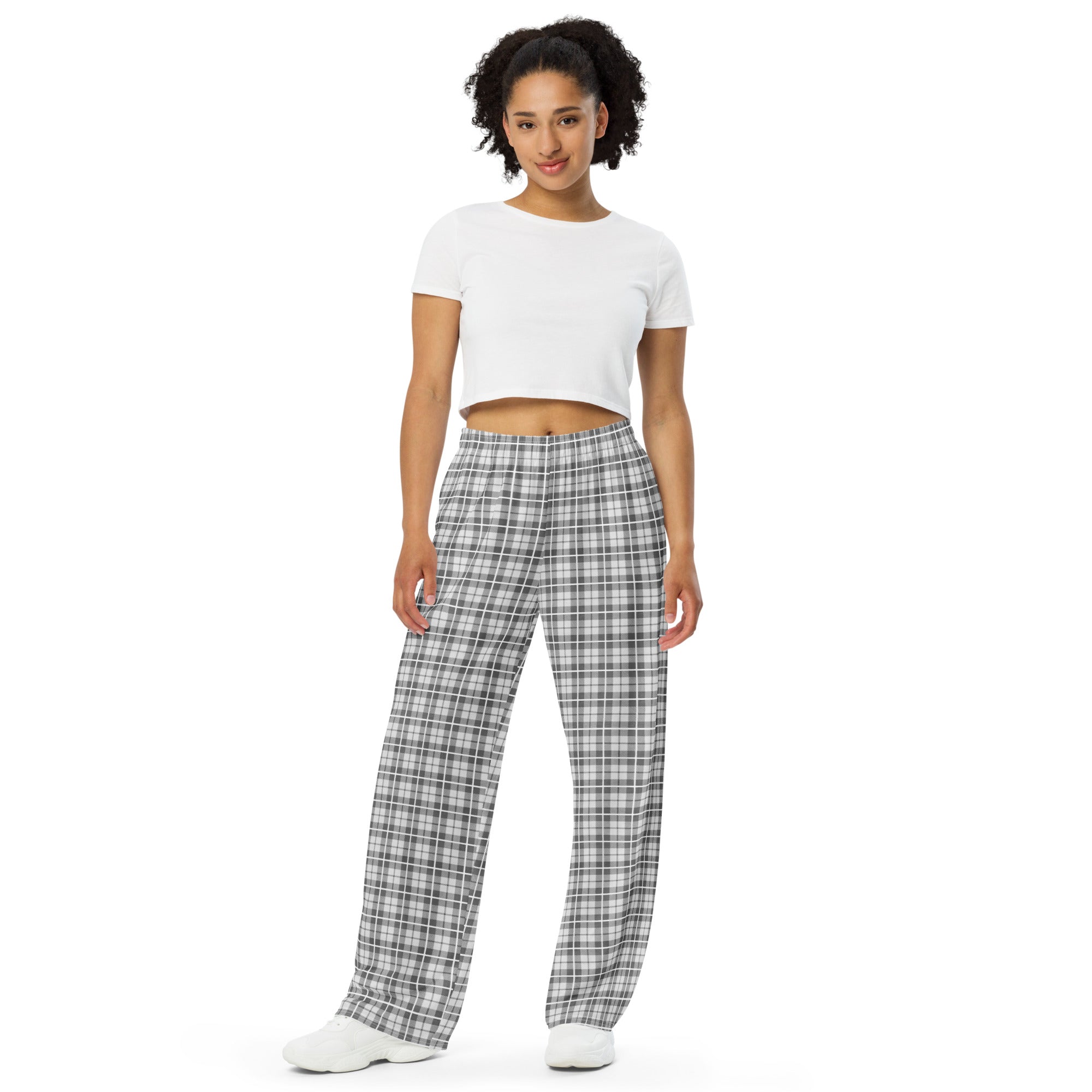 unisex wide leg pants Tartan Light grey