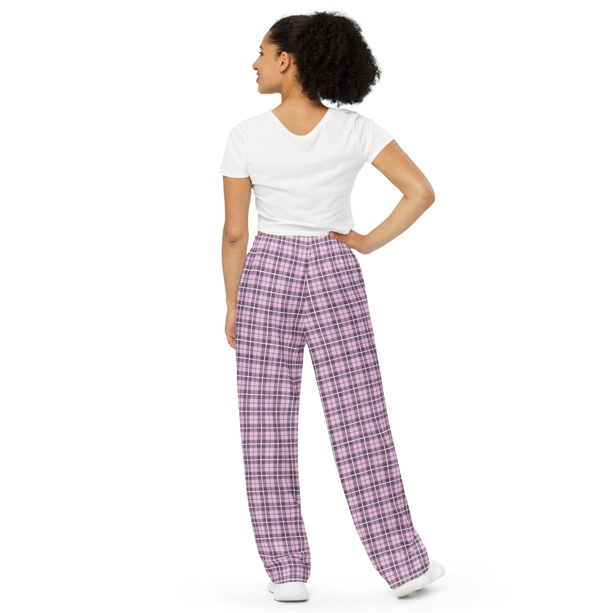 unisex wide leg pants Tartan Pink