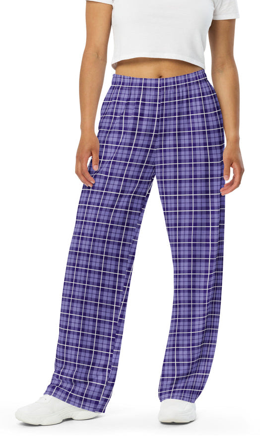 unisex wide leg pants Tartan purple