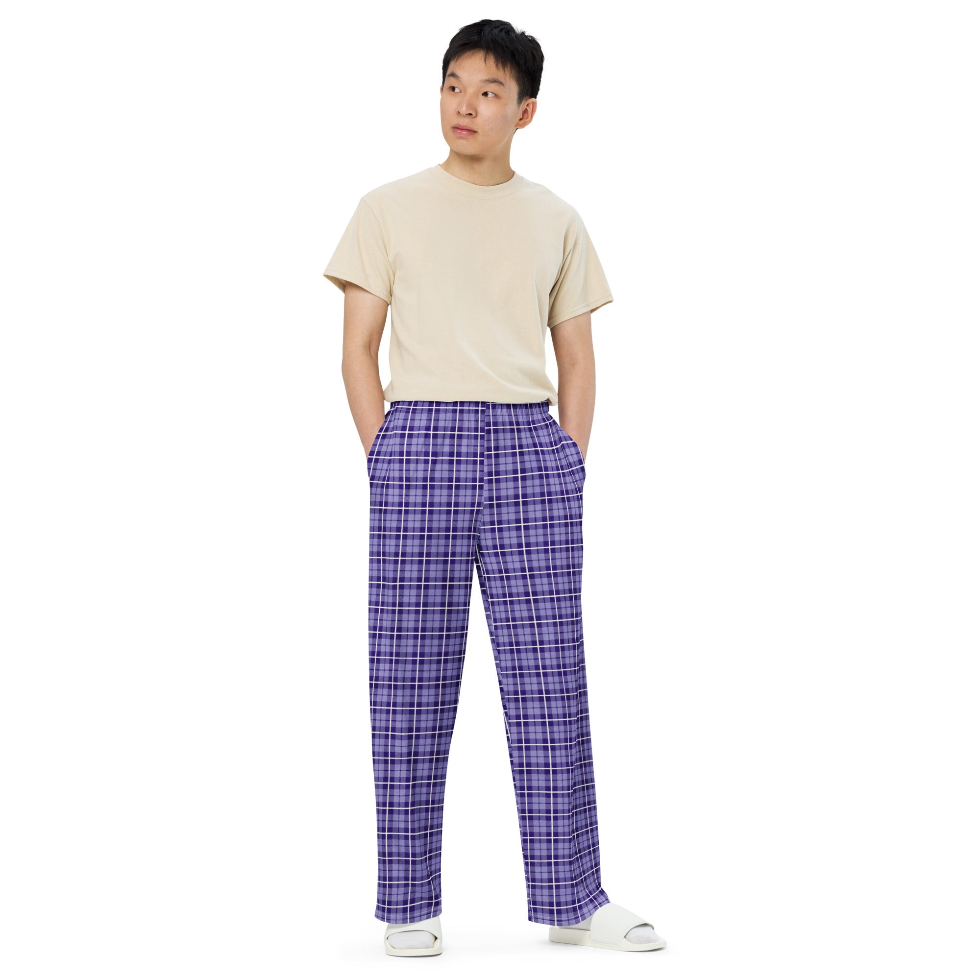 unisex wide leg pants Tartan purple
