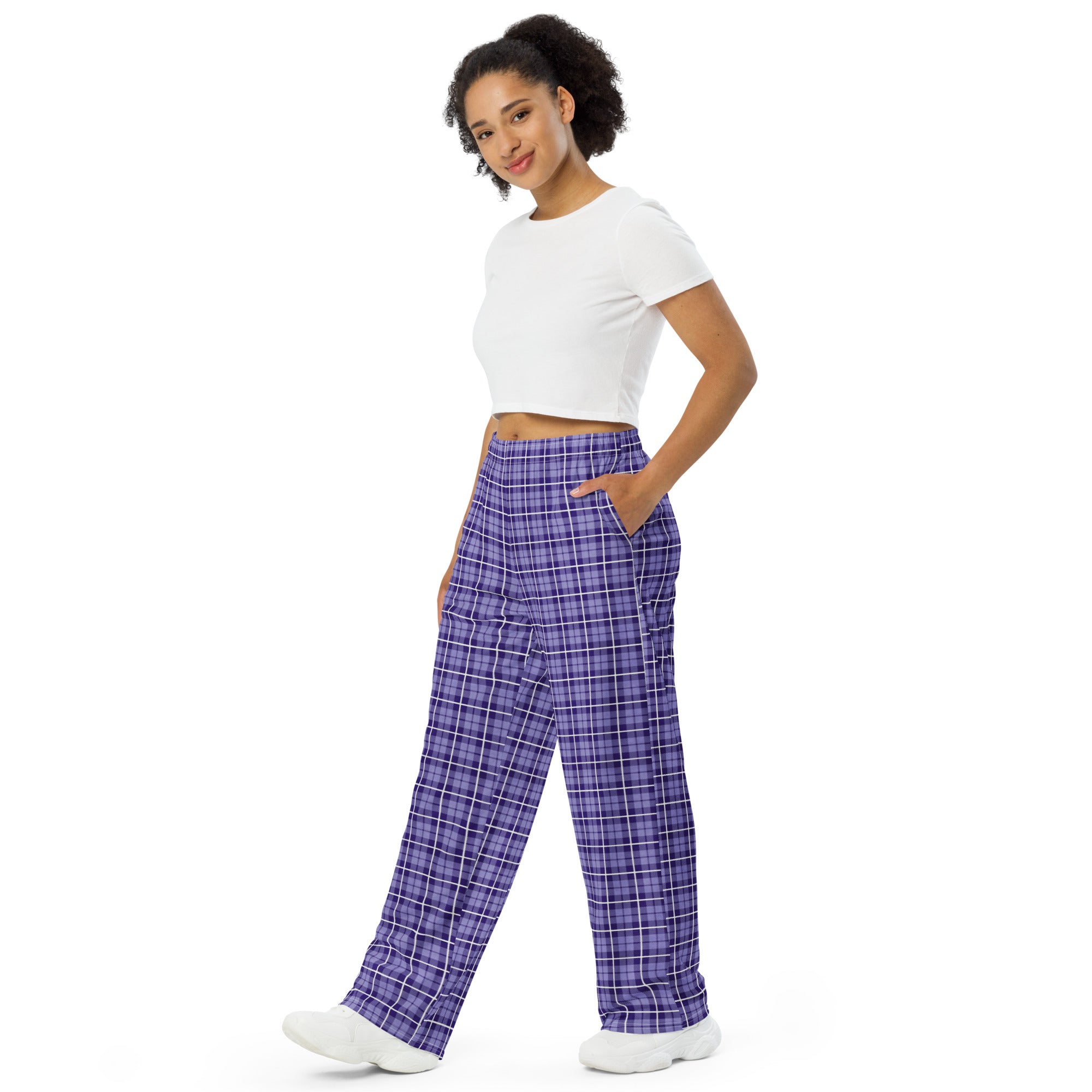 unisex wide leg pants Tartan purple