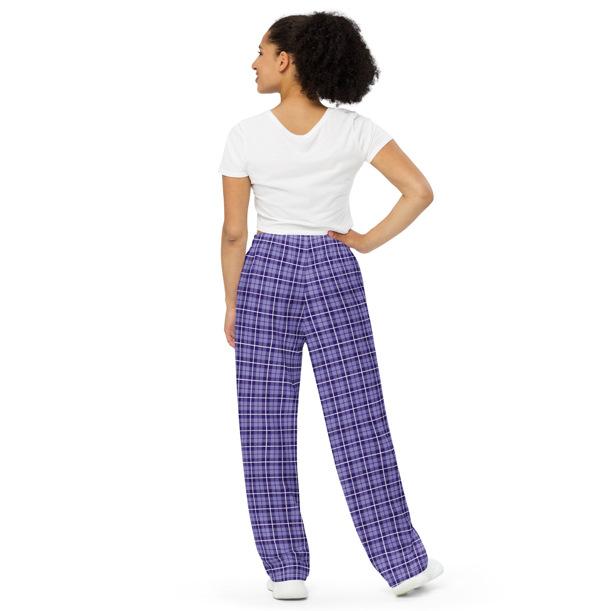 unisex wide leg pants Tartan purple