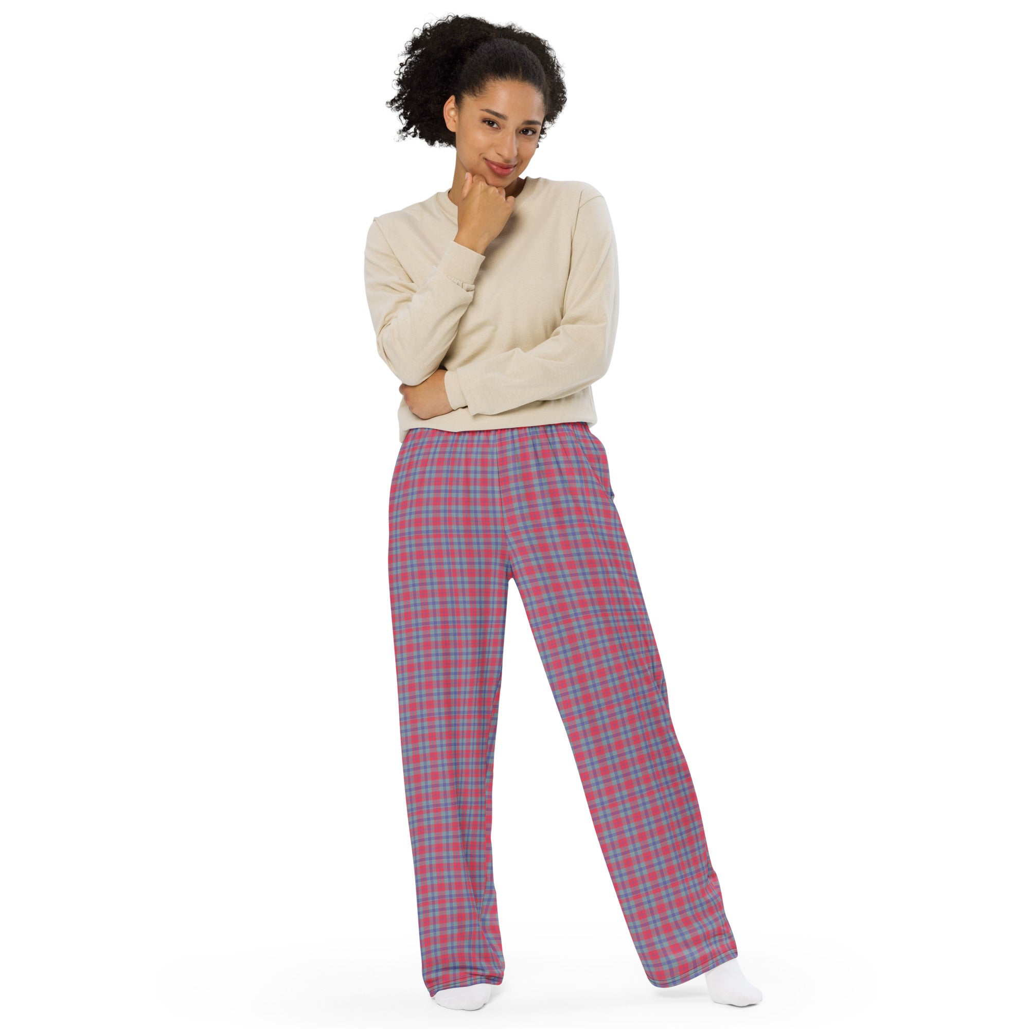 unisex wide leg pants Tartan Red
