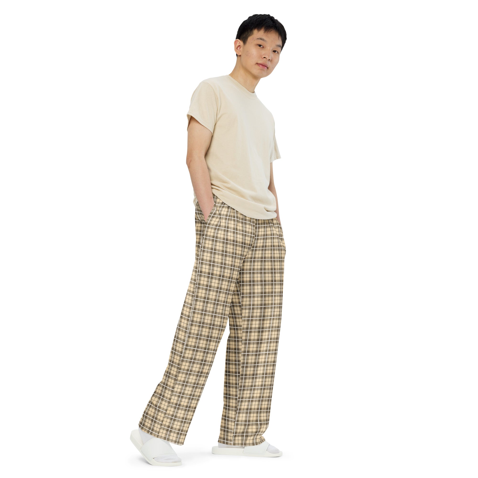 unisex wide leg pants Tartan Yellow