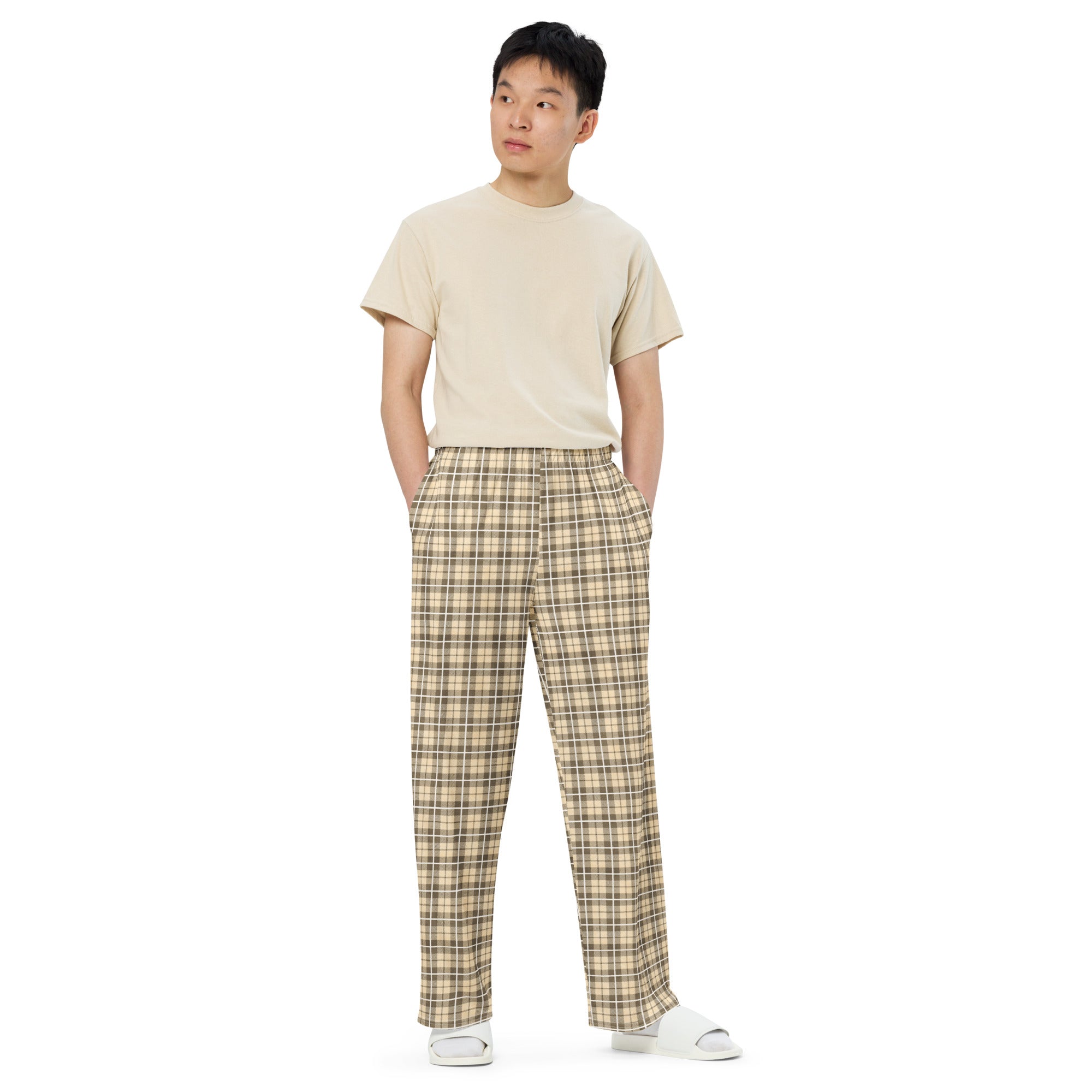 unisex wide leg pants Tartan Yellow