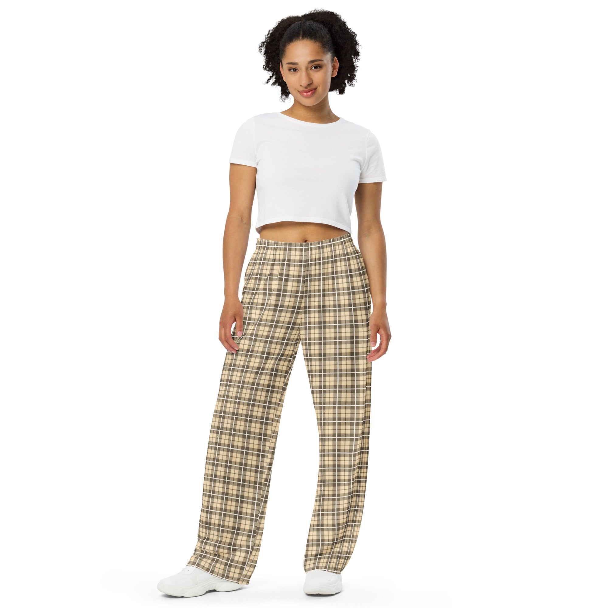 unisex wide leg pants Tartan Yellow