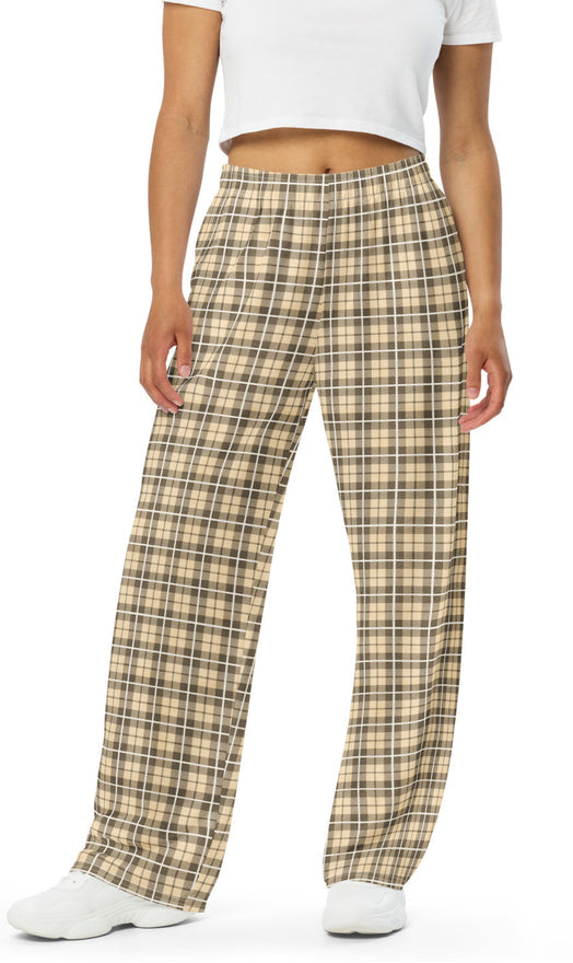 unisex wide leg pants Tartan Yellow