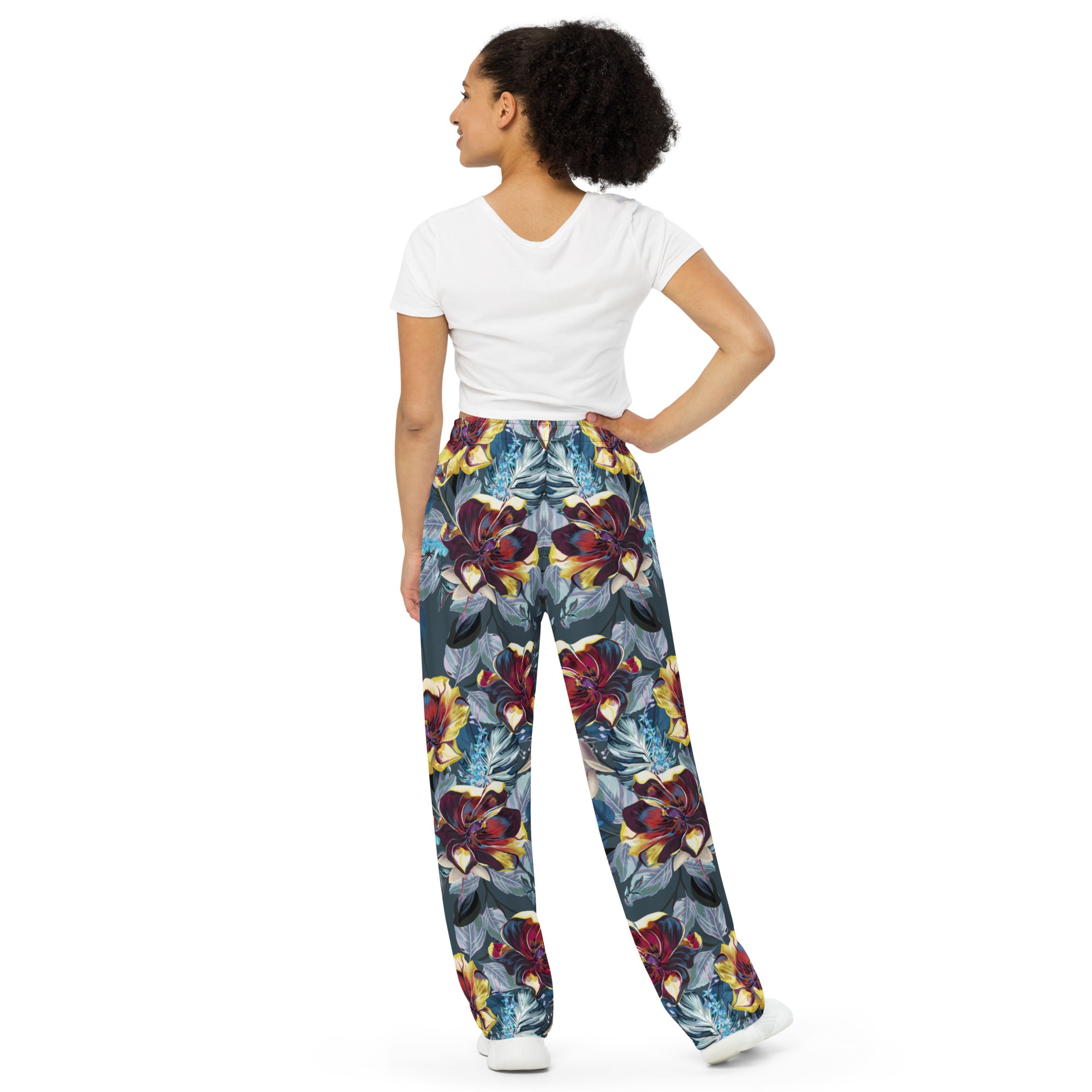 unisex wide leg pants tulip flowers