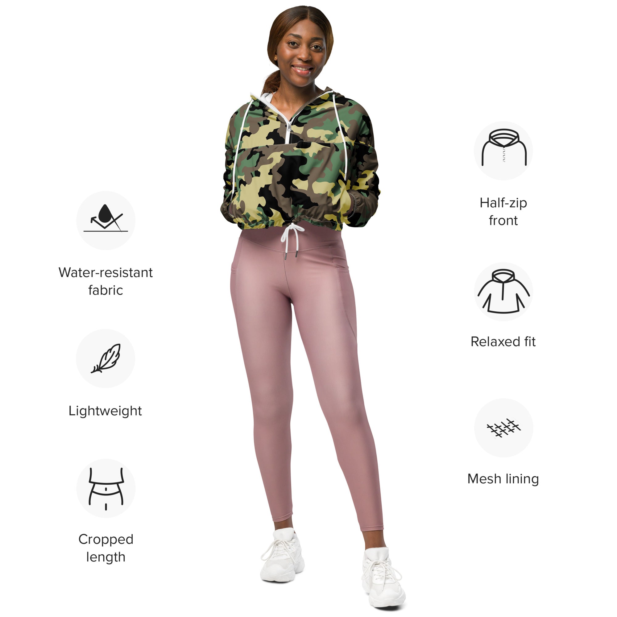 Women’s cropped windbreaker Camo Green