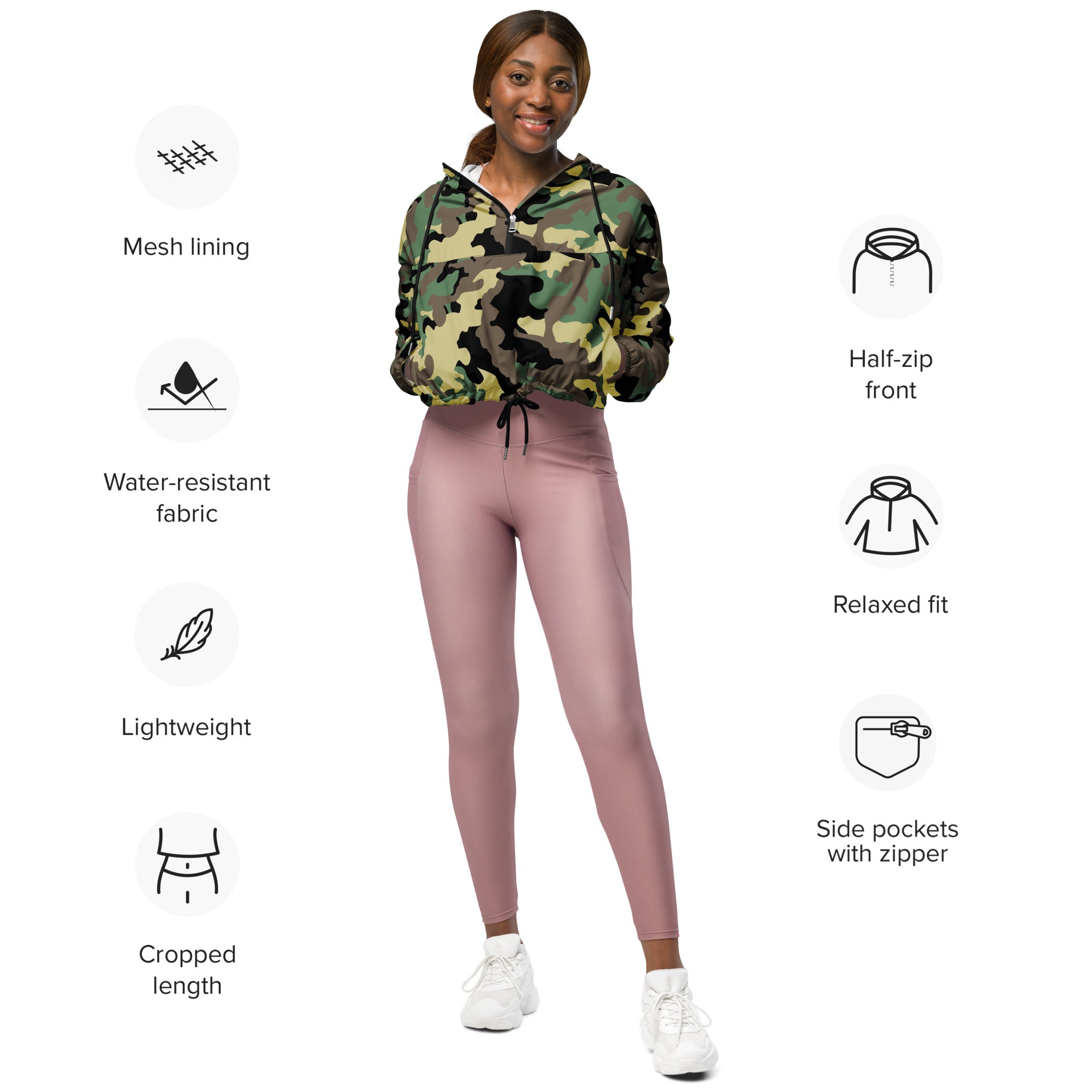 Women’s cropped windbreaker Camo Green