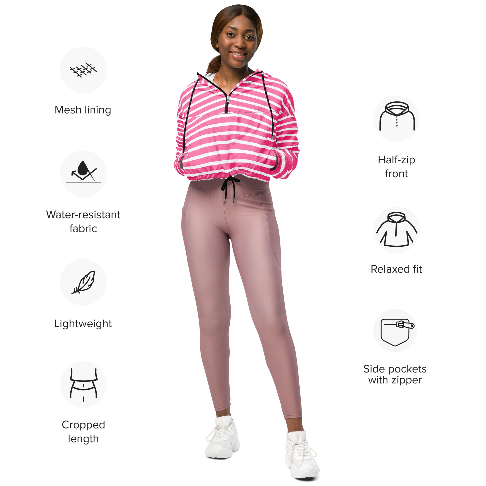 Women’s cropped windbreaker Pink Stripes
