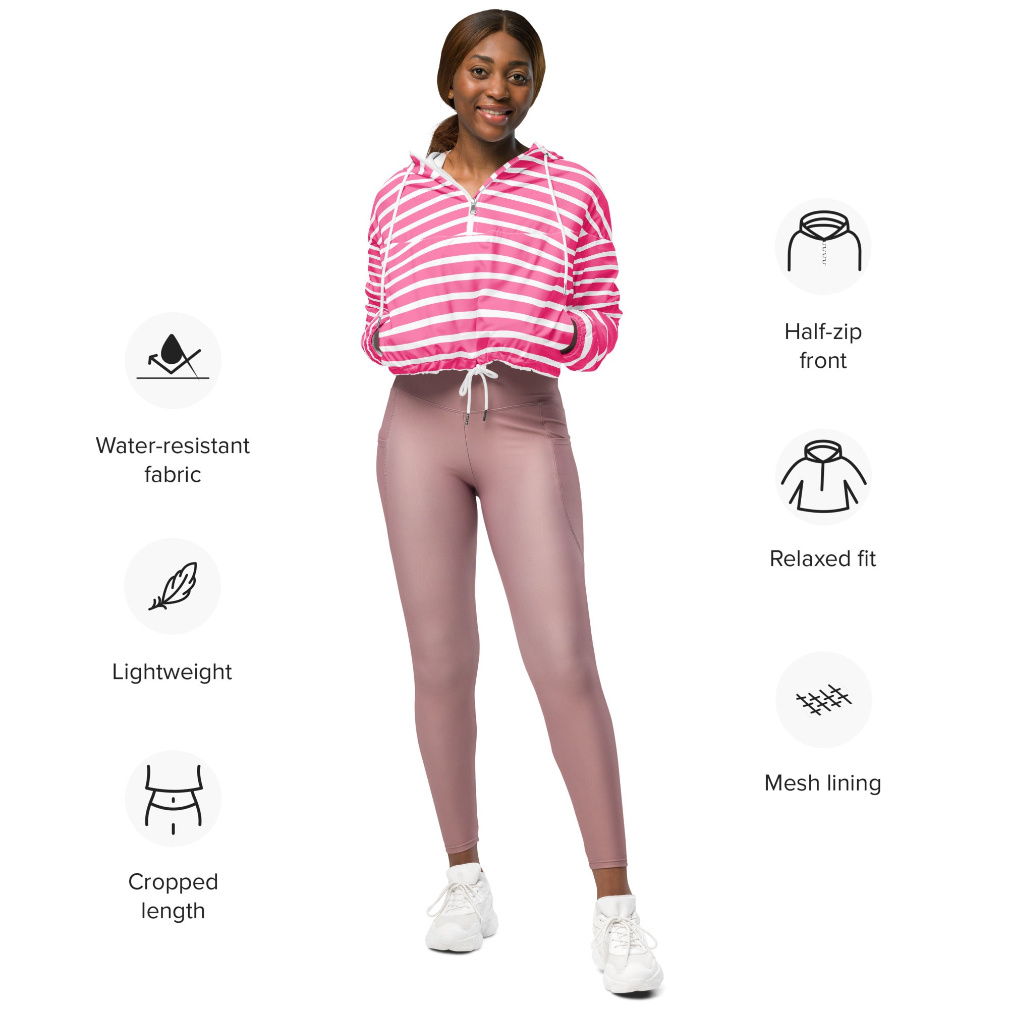 Women’s cropped windbreaker Pink Stripes