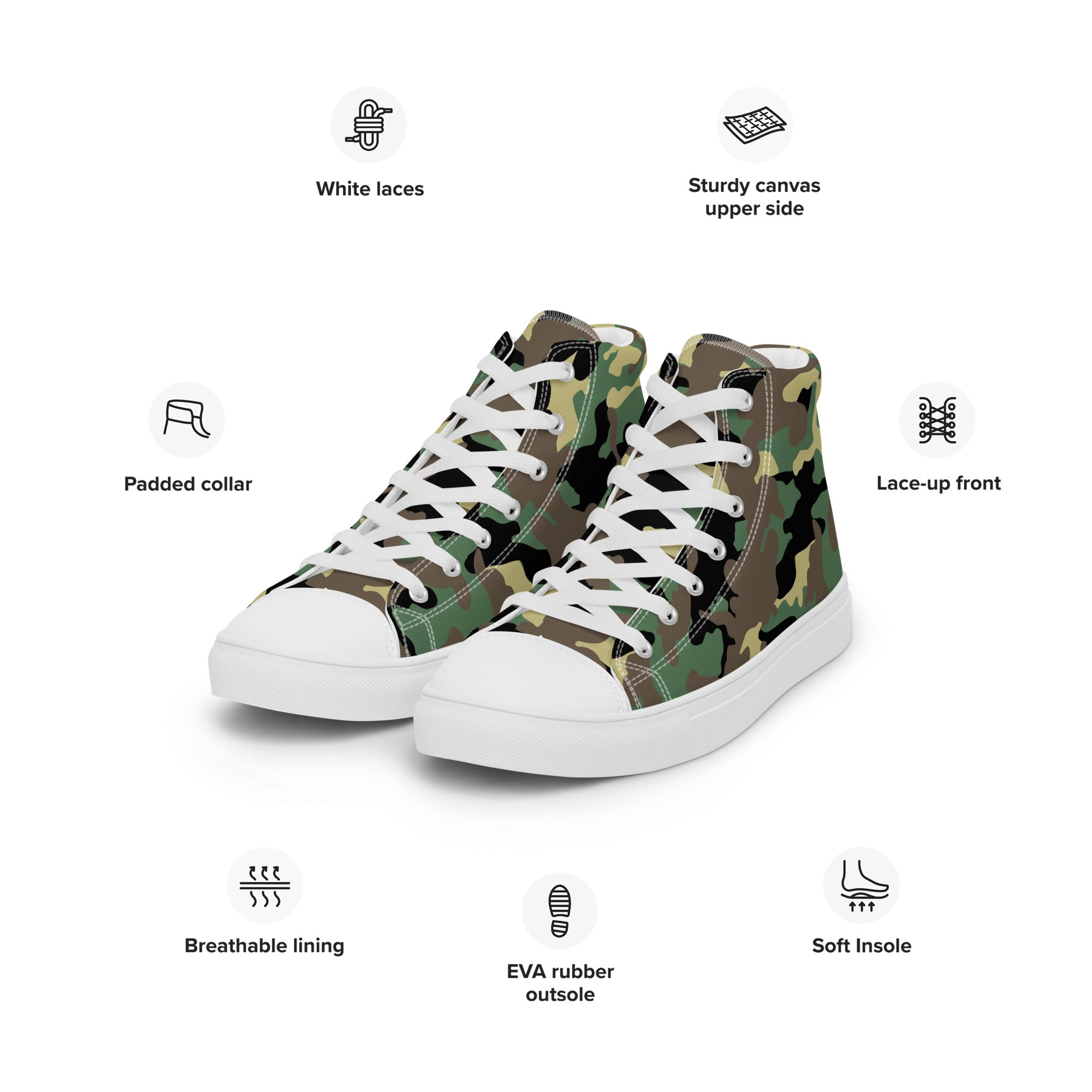 Women’s high top canvas shoes Camo Green