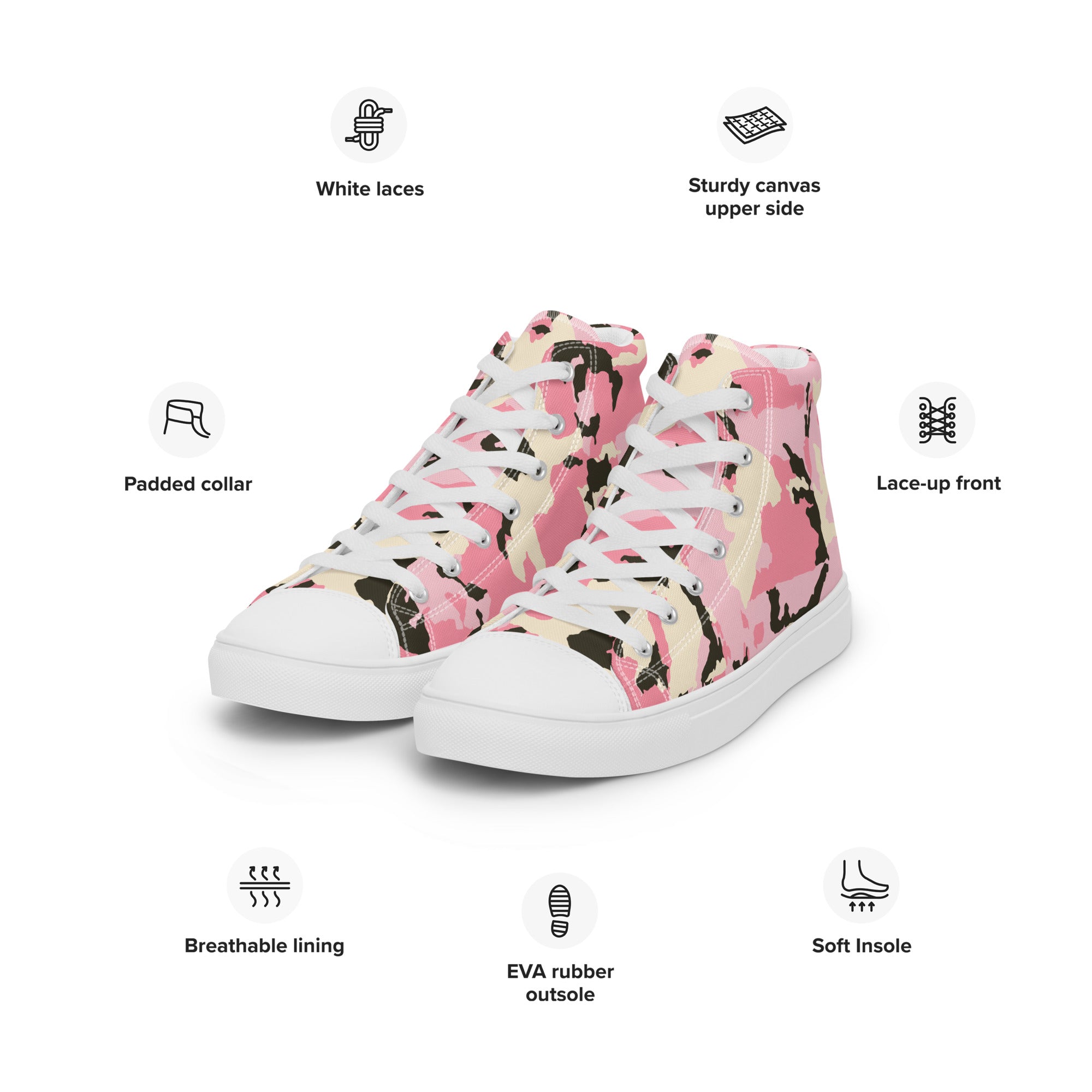 Women’s high top canvas shoes Camo Pink