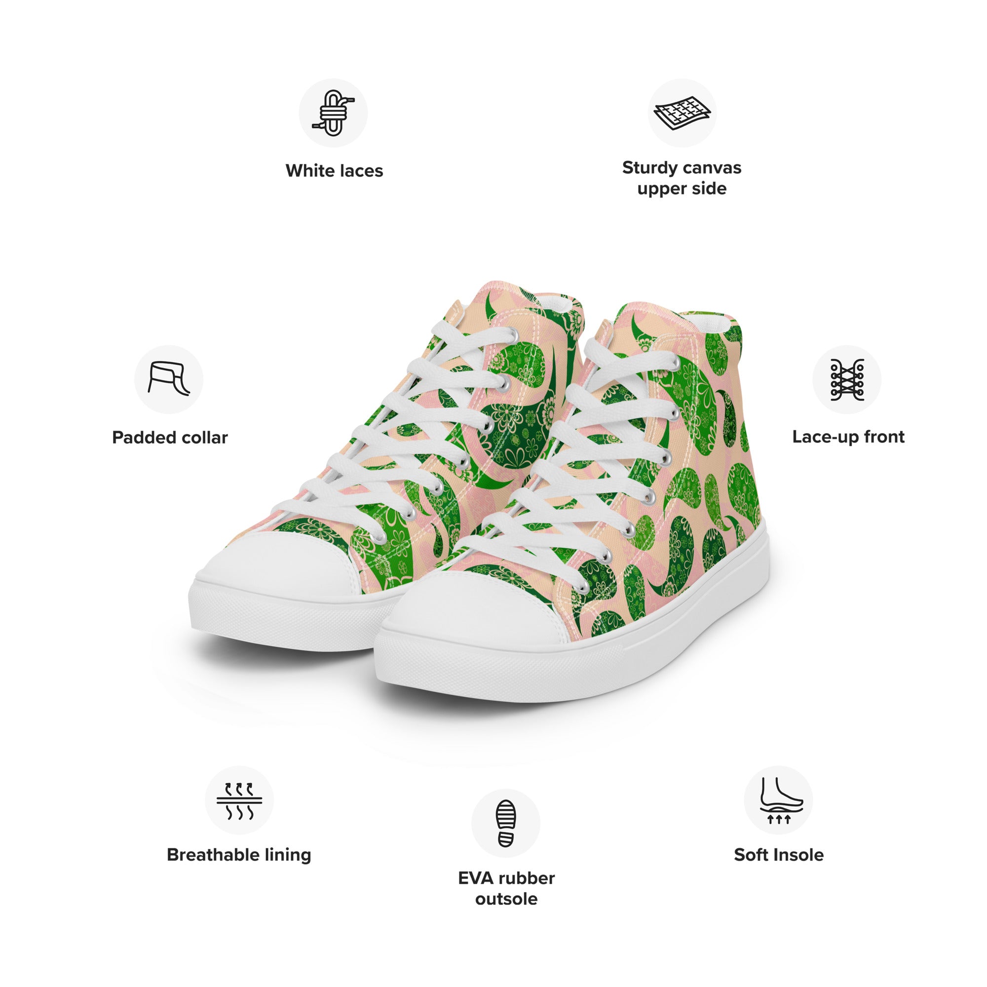 Women’s high top canvas shoes Paisley Pattern II