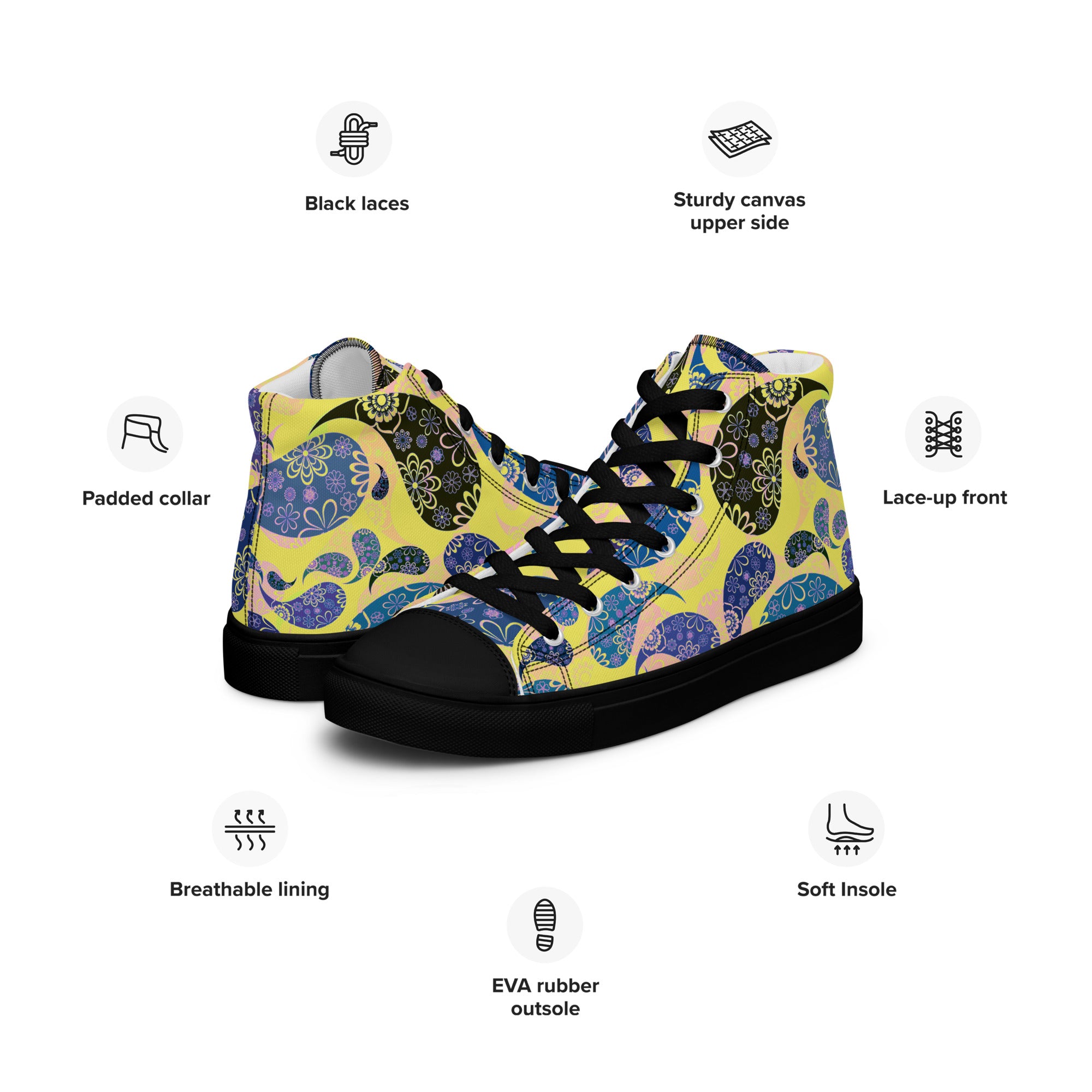 Women’s high top canvas shoes Paisley Pattern III