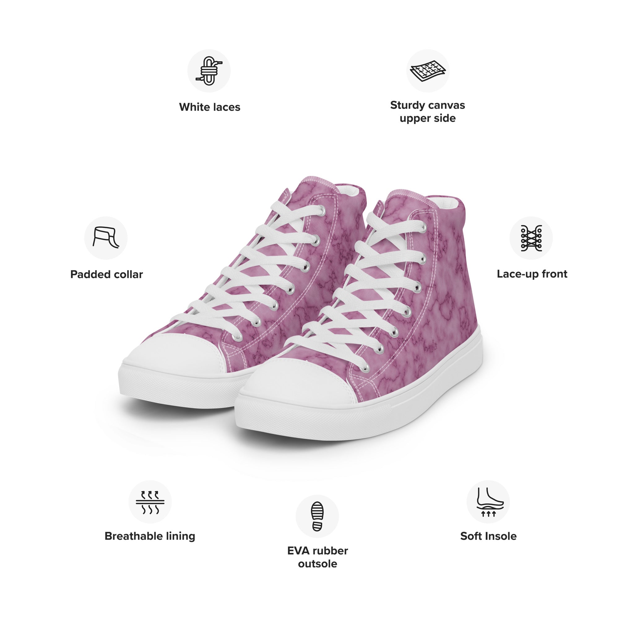 Women’s high top canvas shoes Pink Marble