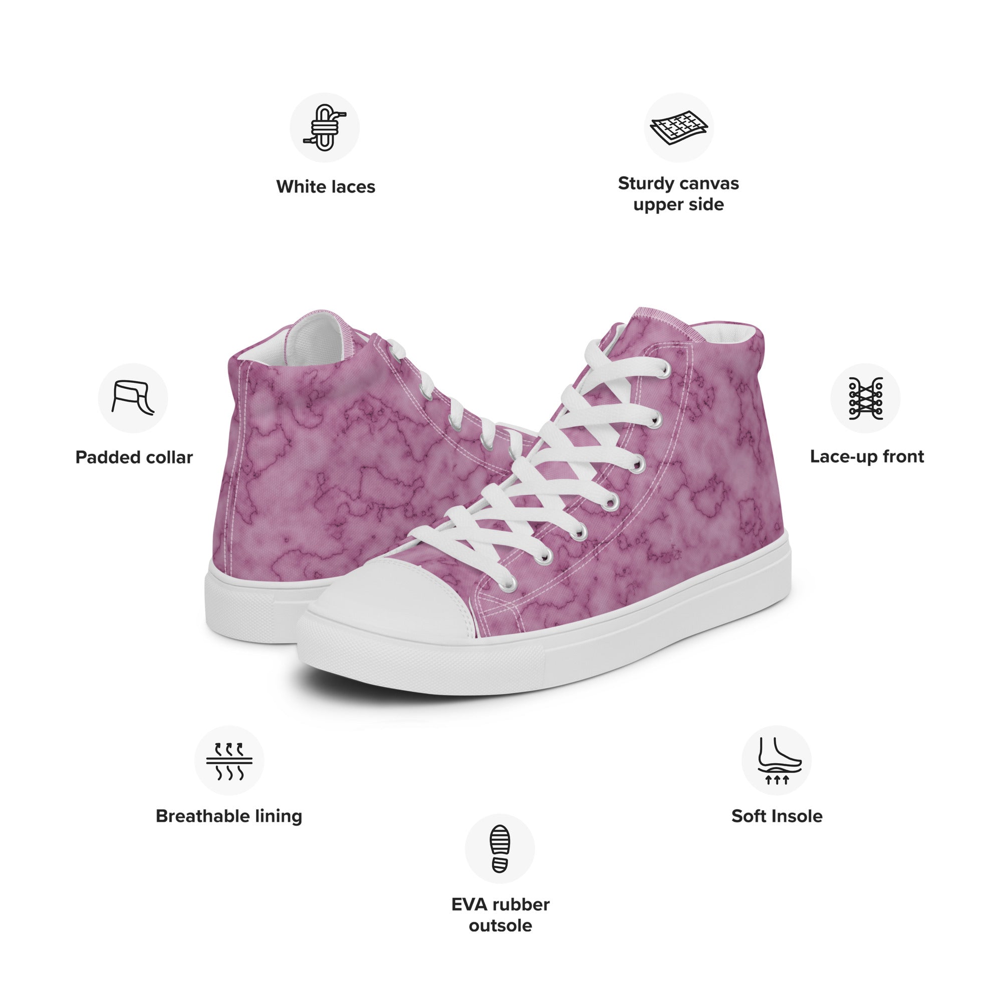 Women’s high top canvas shoes Pink Marble