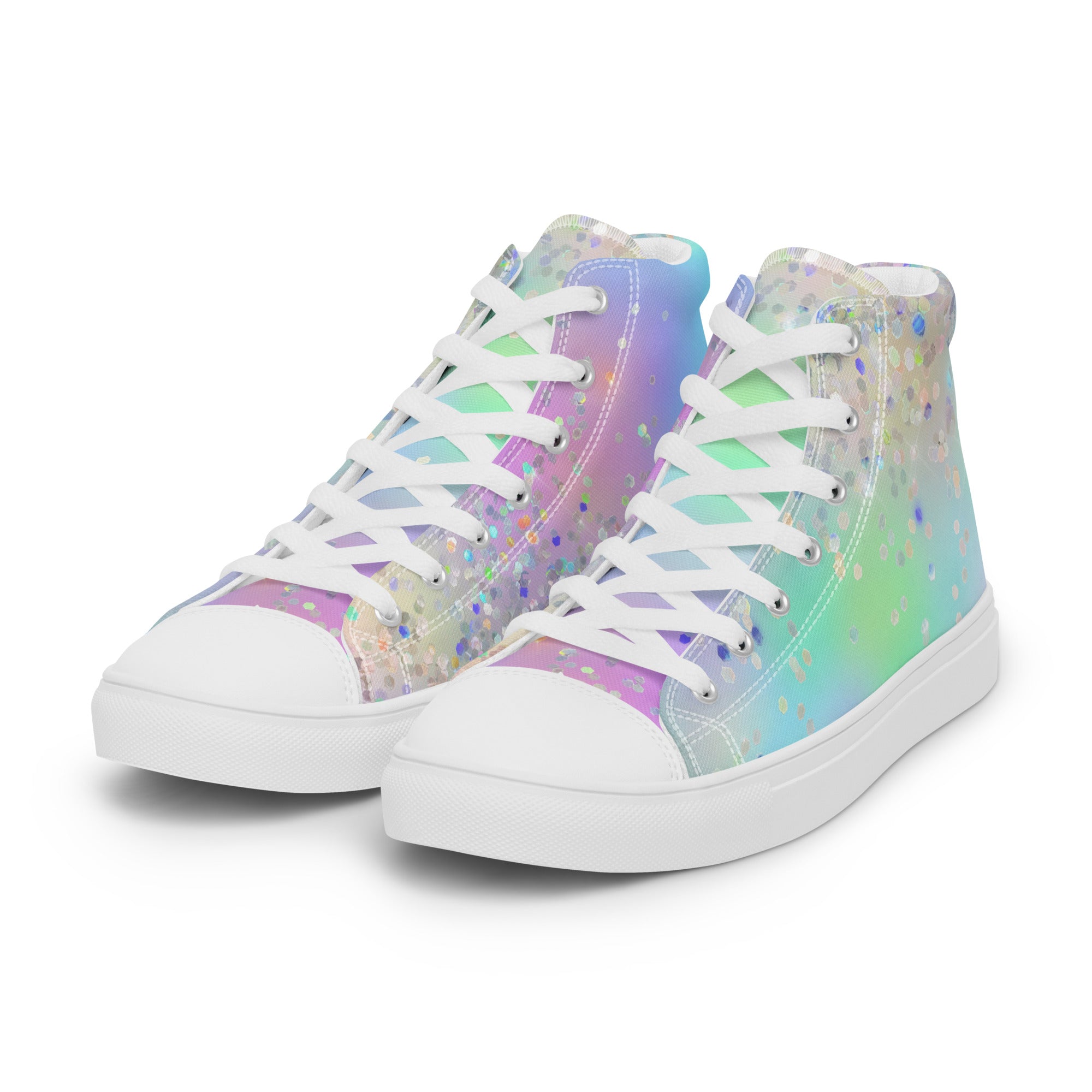 Women’s high top canvas shoes Rainbow Holographic Glitter
