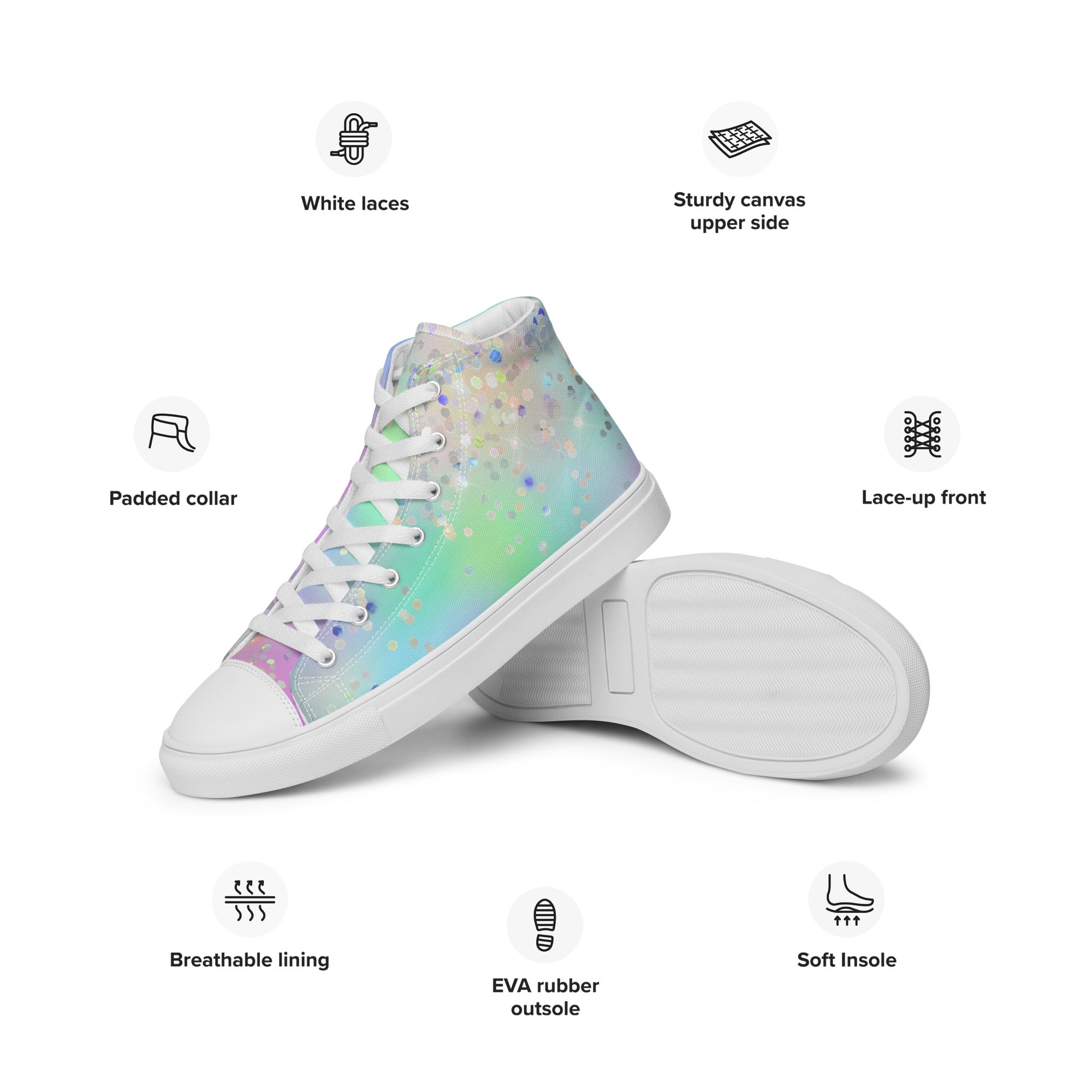 Women’s high top canvas shoes Rainbow Holographic Glitter
