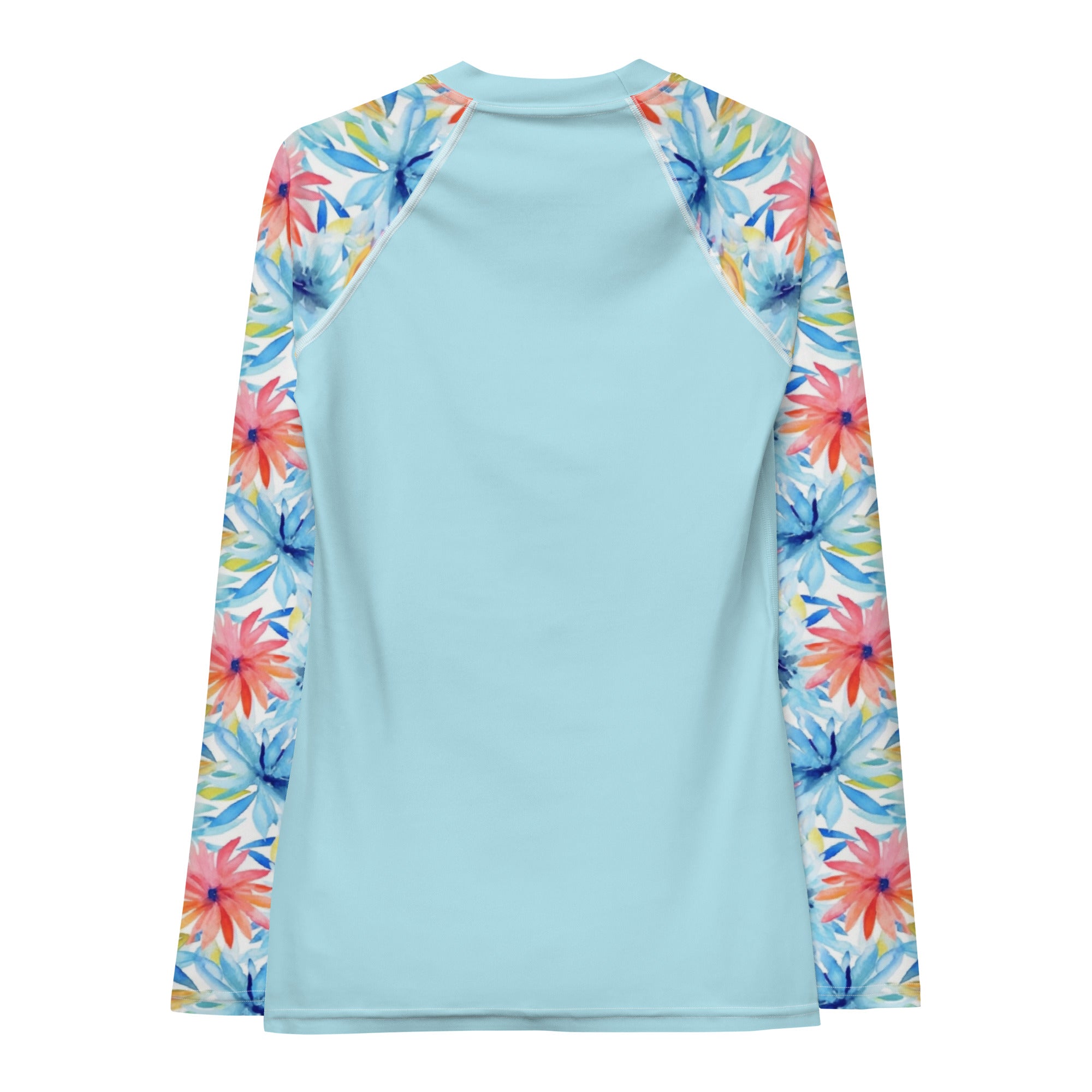 Women's Rash Guard Watercolor flowers Cyan