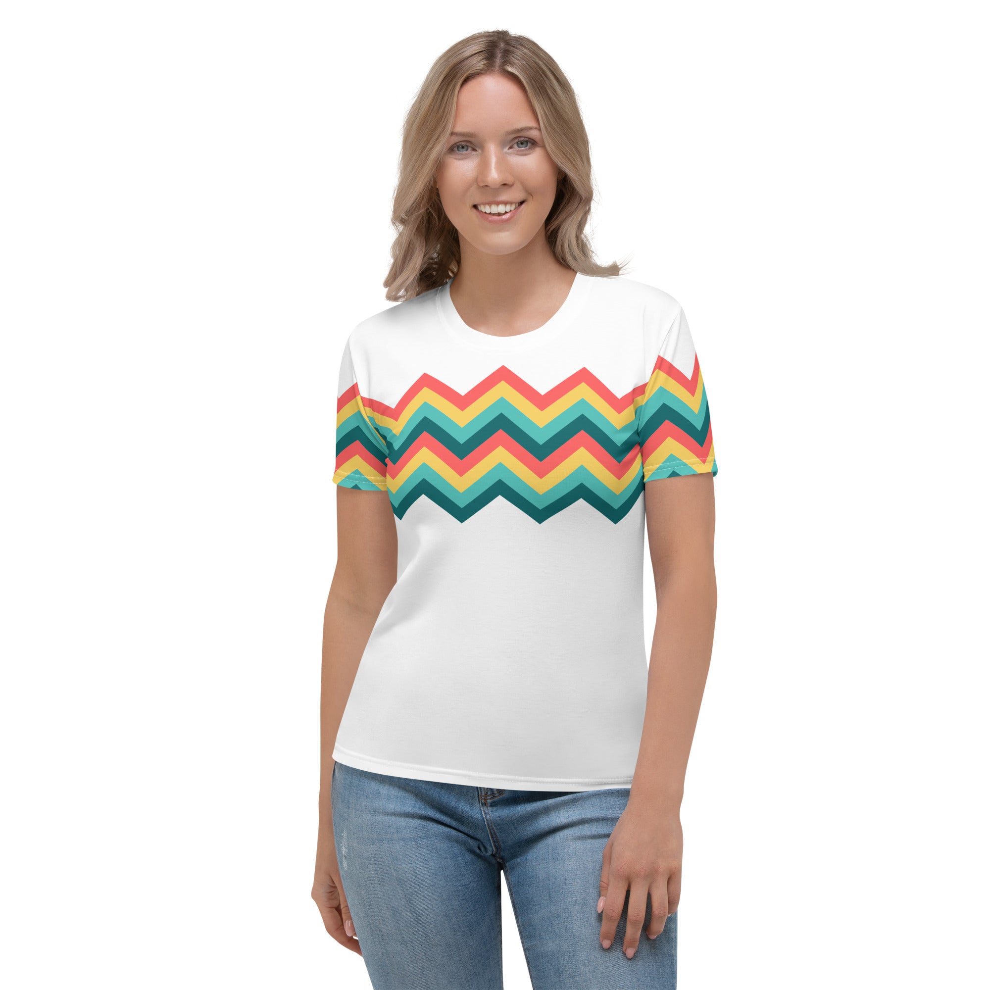 Women's T shirt Multicolor Zigzag III white