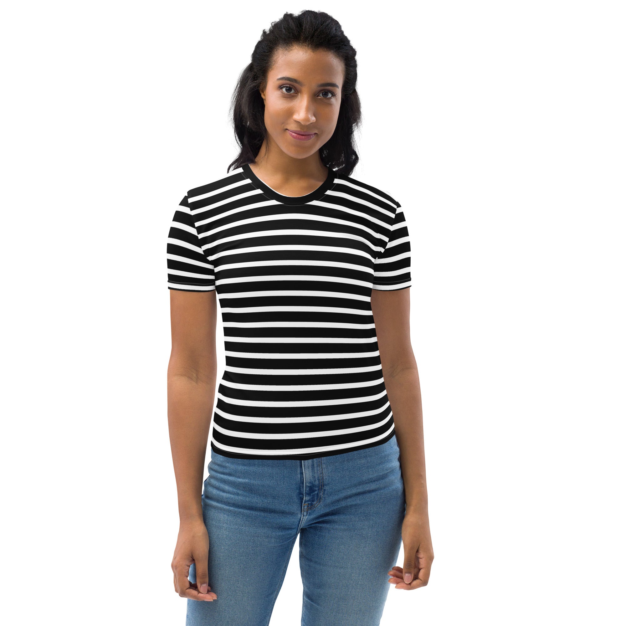 Women's T shirt White and Black Striped