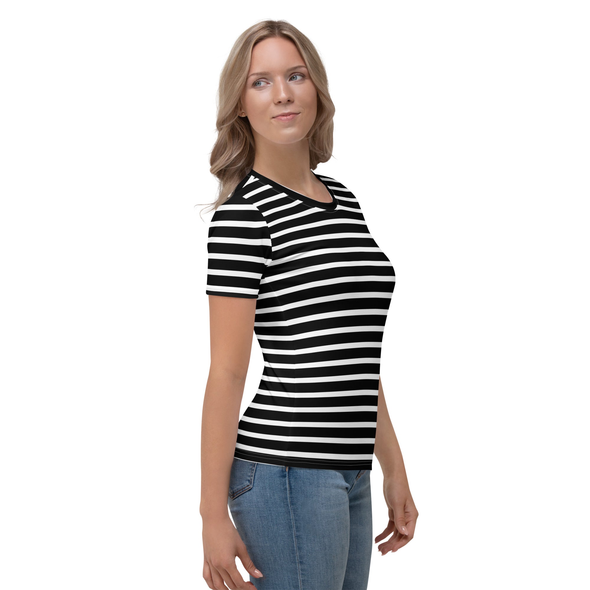 Women's T shirt White and Black Striped