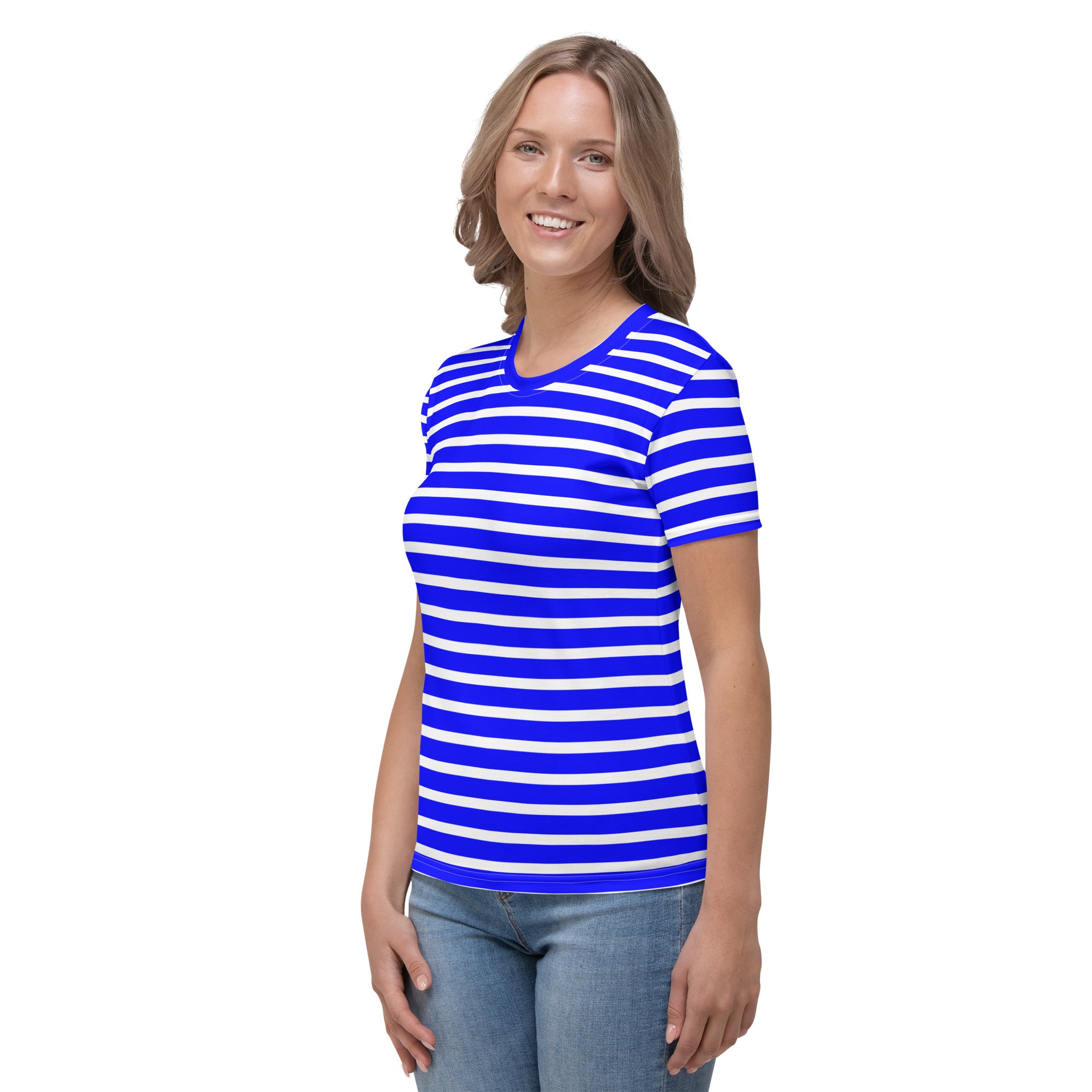 Women's T shirt White and Blue Striped