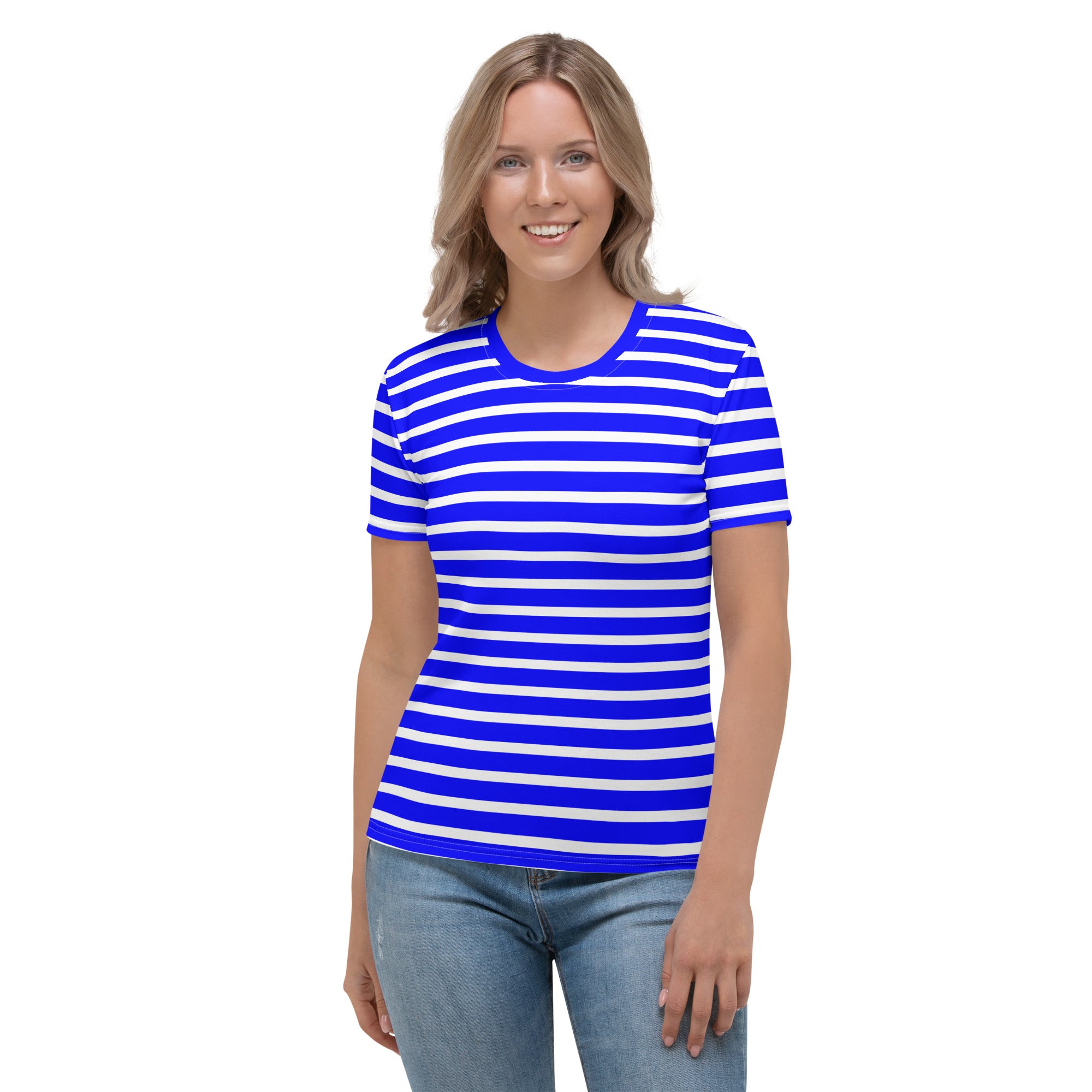 Women's T shirt White and Blue Striped