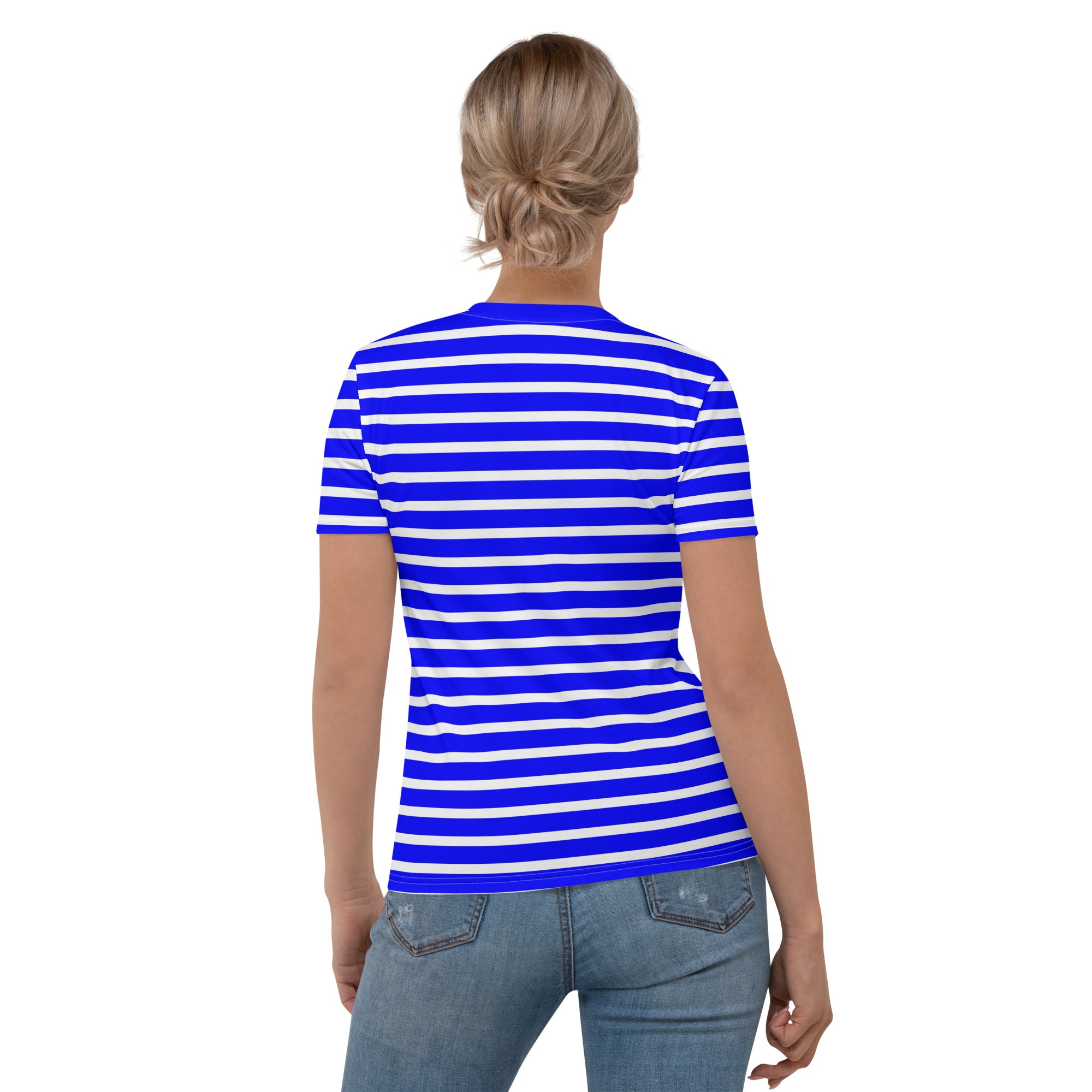 Women's T shirt White and Blue Striped