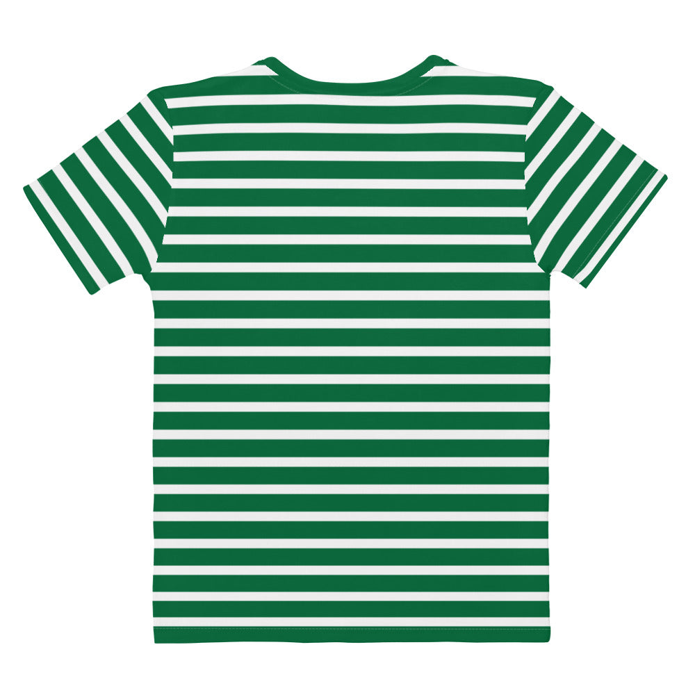 Women's T shirt White and Green Striped