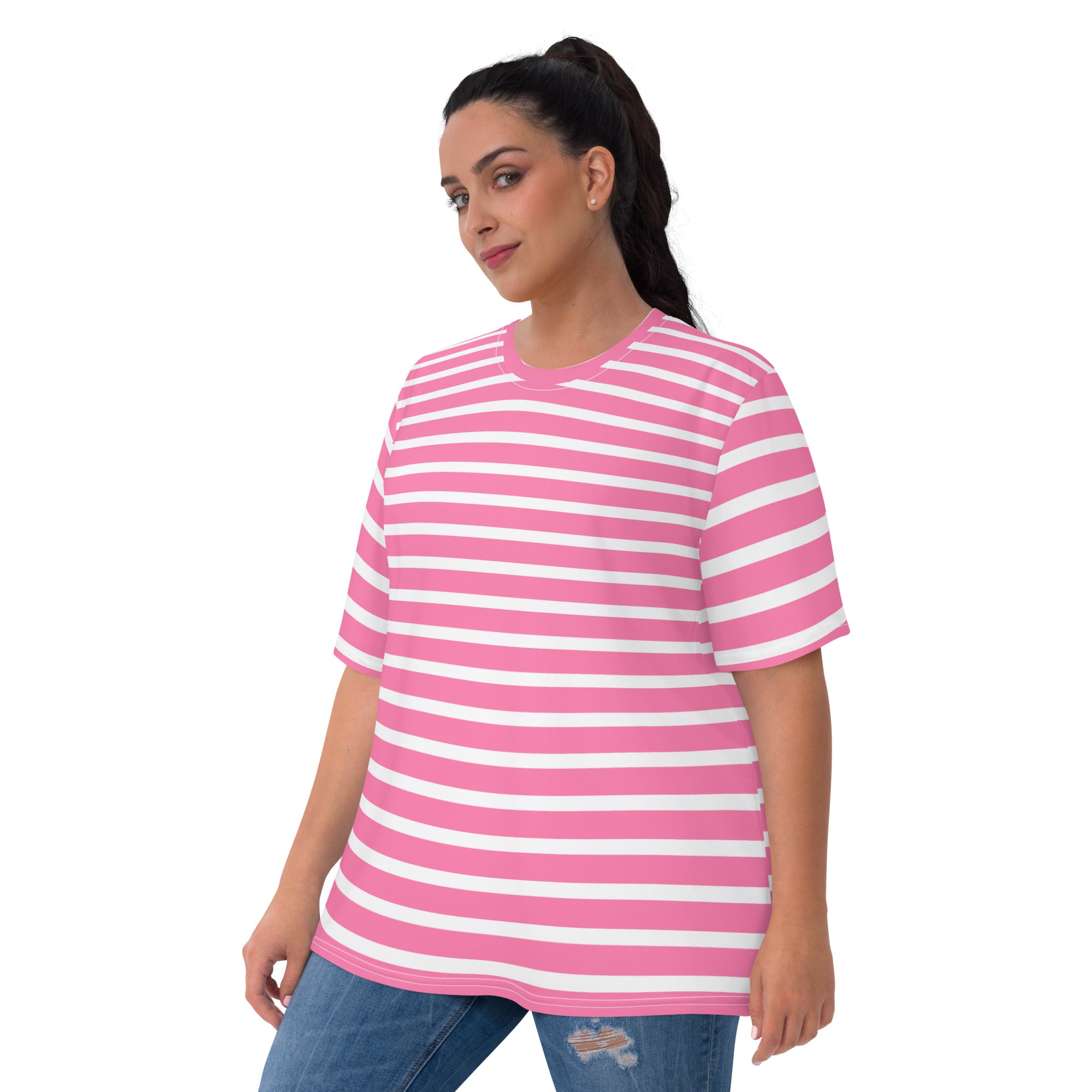 Women's T shirt White and Pink Striped