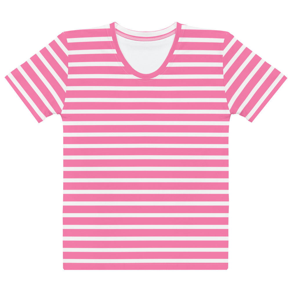 Women's T shirt White and Pink Striped