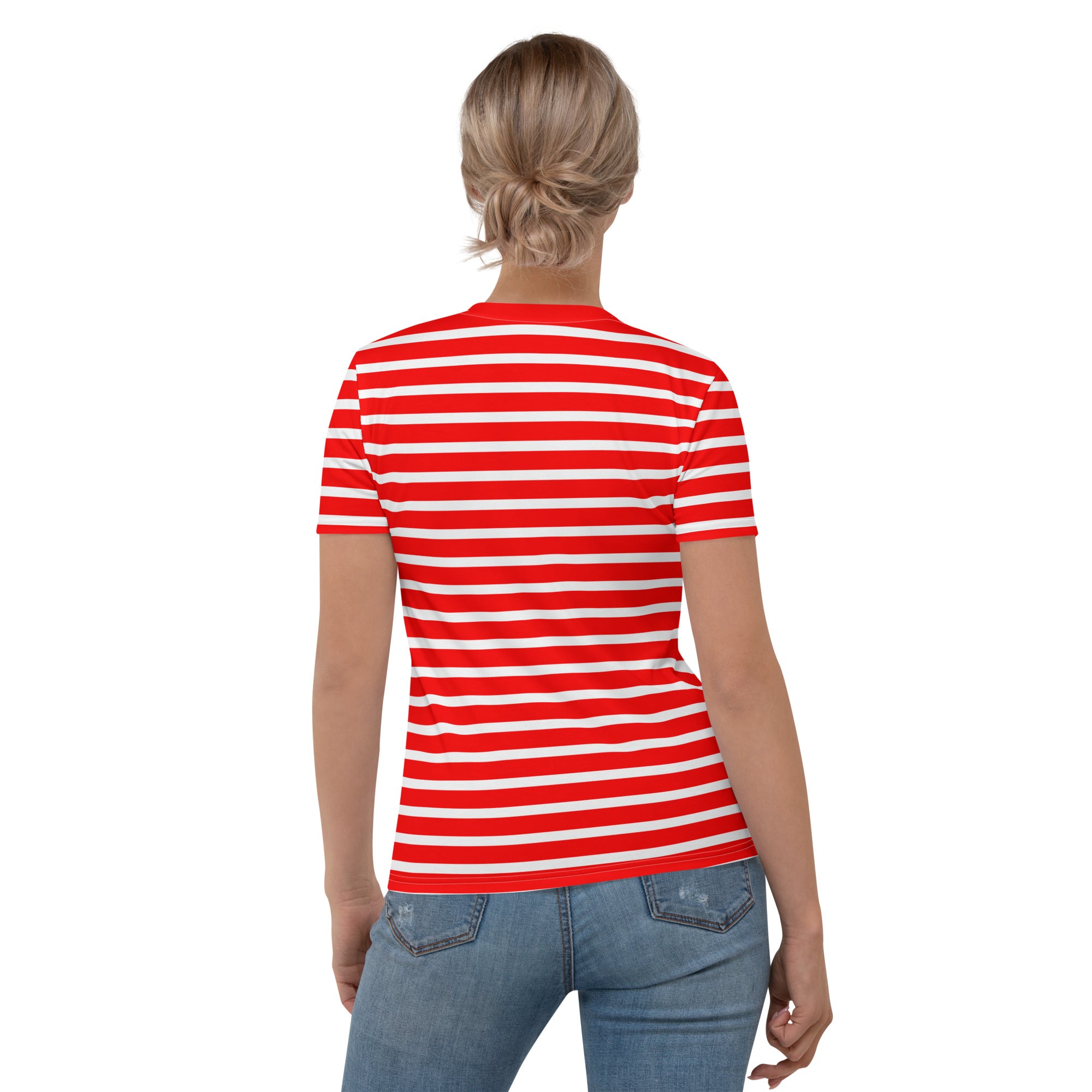 Women's T shirt White and Red Striped