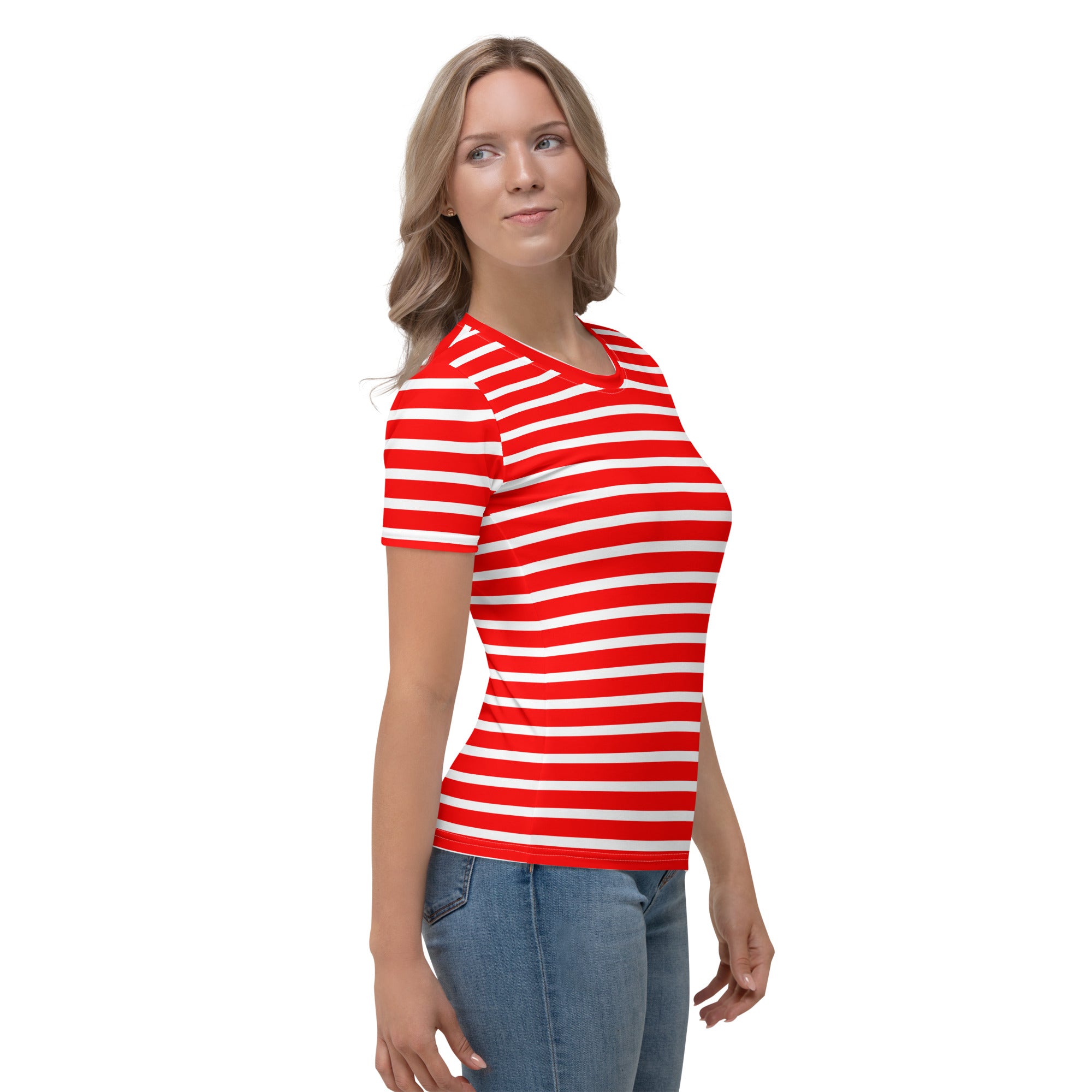Women's T shirt White and Red Striped