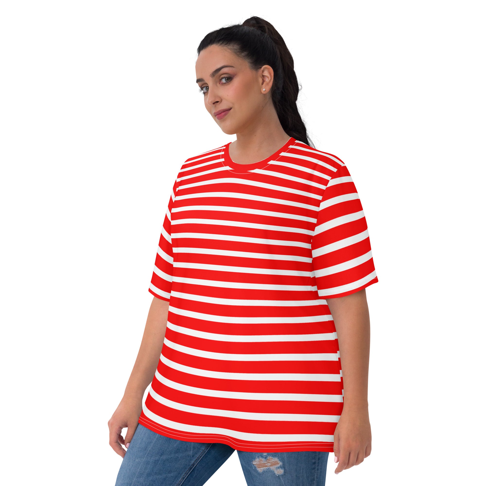 Women's T shirt White and Red Striped