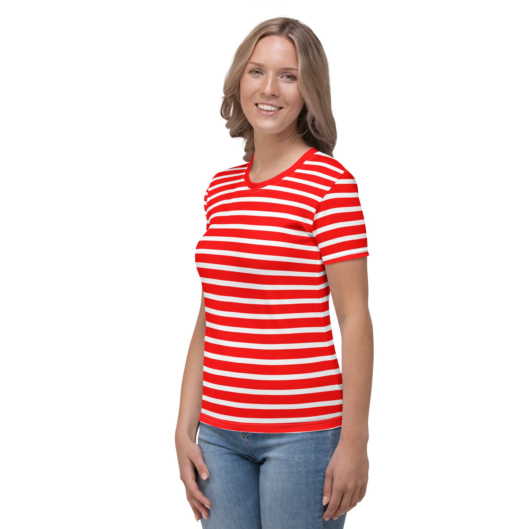 Women's T shirt White and Red Striped